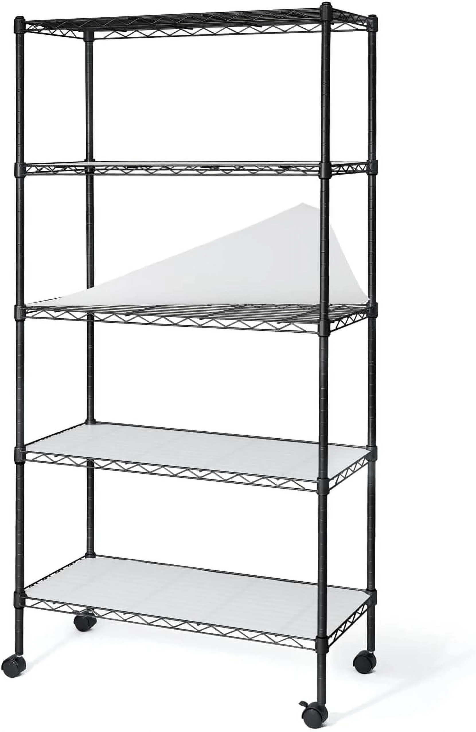 NSF 5-Tier Adjustable Height  Shelving Unit, Garage Shelving Storage Organizer, Kitchen  Rack, Metal Steel Storage Shelf, Utility Storage Shelf With Leveling Feet, Wheels  Liners