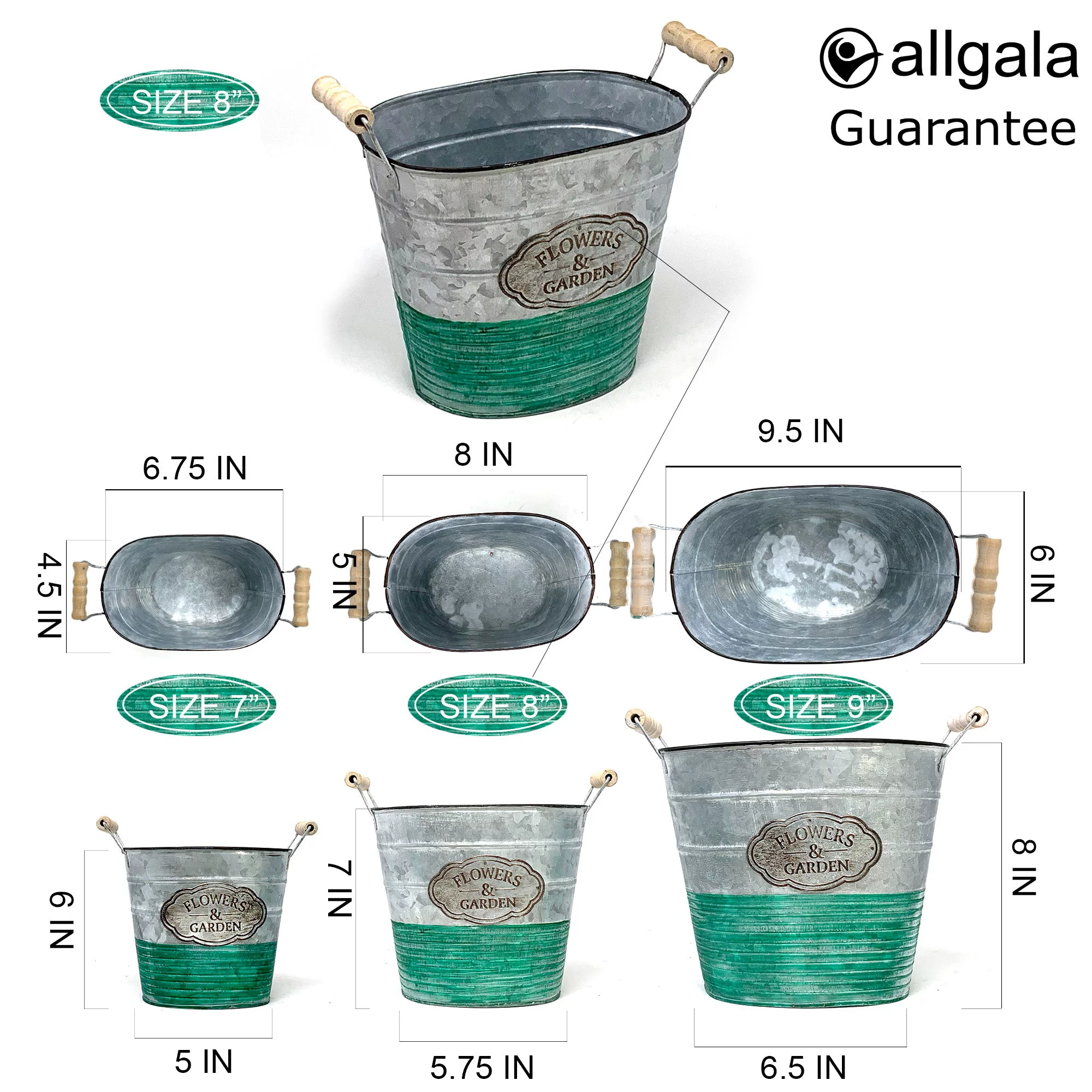 Allgala Galvanized Planter Pot Indoor and Outdoor Decoration-Oval-8