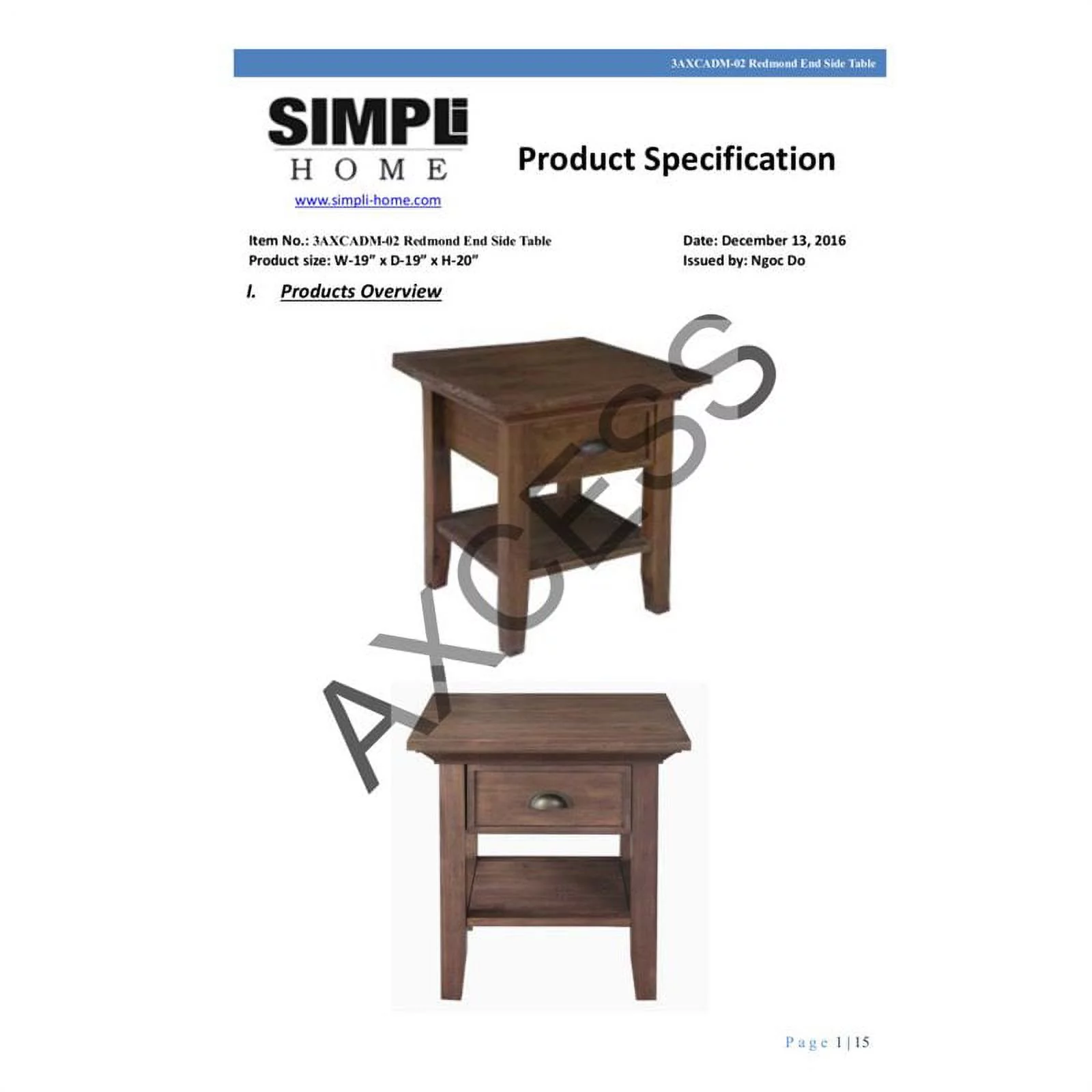 Home Square 2-Piece Wood 19