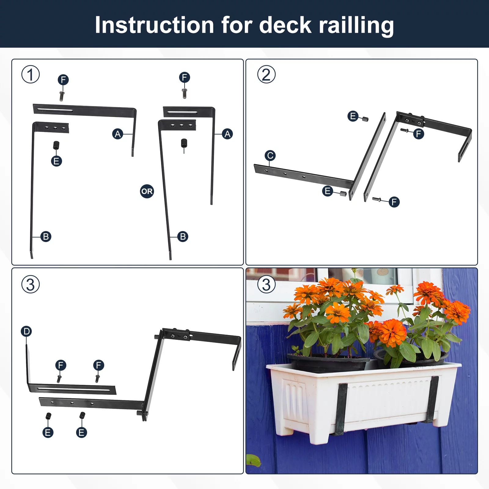 Black Planter Box Brackets, Adjustable Window Planter Box Brackets, Universal Window Box Brackets (6 PCS)