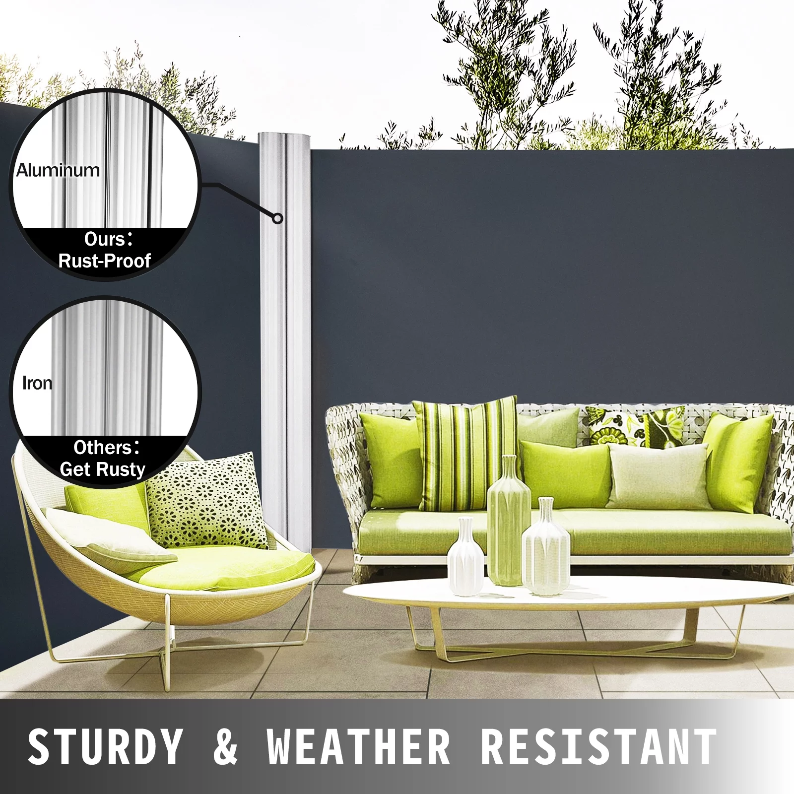 BENTISM Retractable Side Awning Patio Screen Retractable Fence 63x236inch Privacy Screen