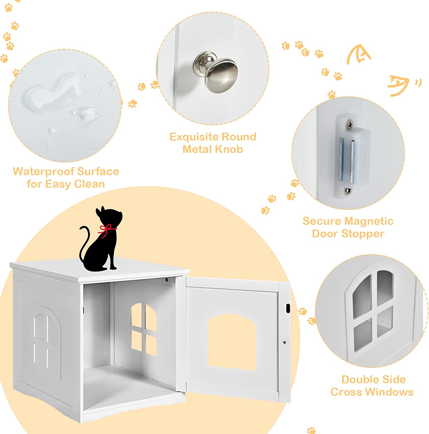 PETSITE Cat Litter Box Enclosure, Hidden Litter Box Furniture, Wooden Kitty Washroom Storage Cabinet, Enclosed Cat House Side Table Nightstand