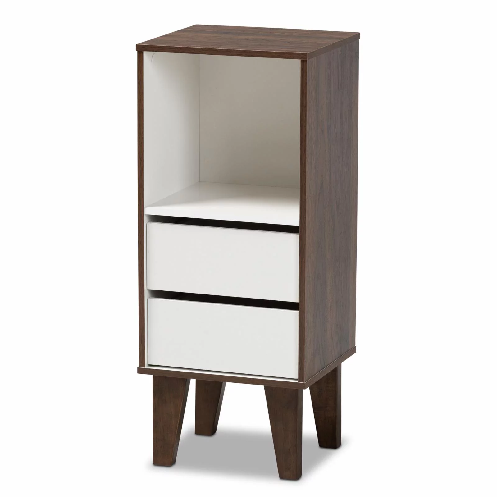 Baxton Studio Senja Modern and Contemporary Two-Tone White and Walnut Brown Finished Wood 2-Drawer Bookcase
