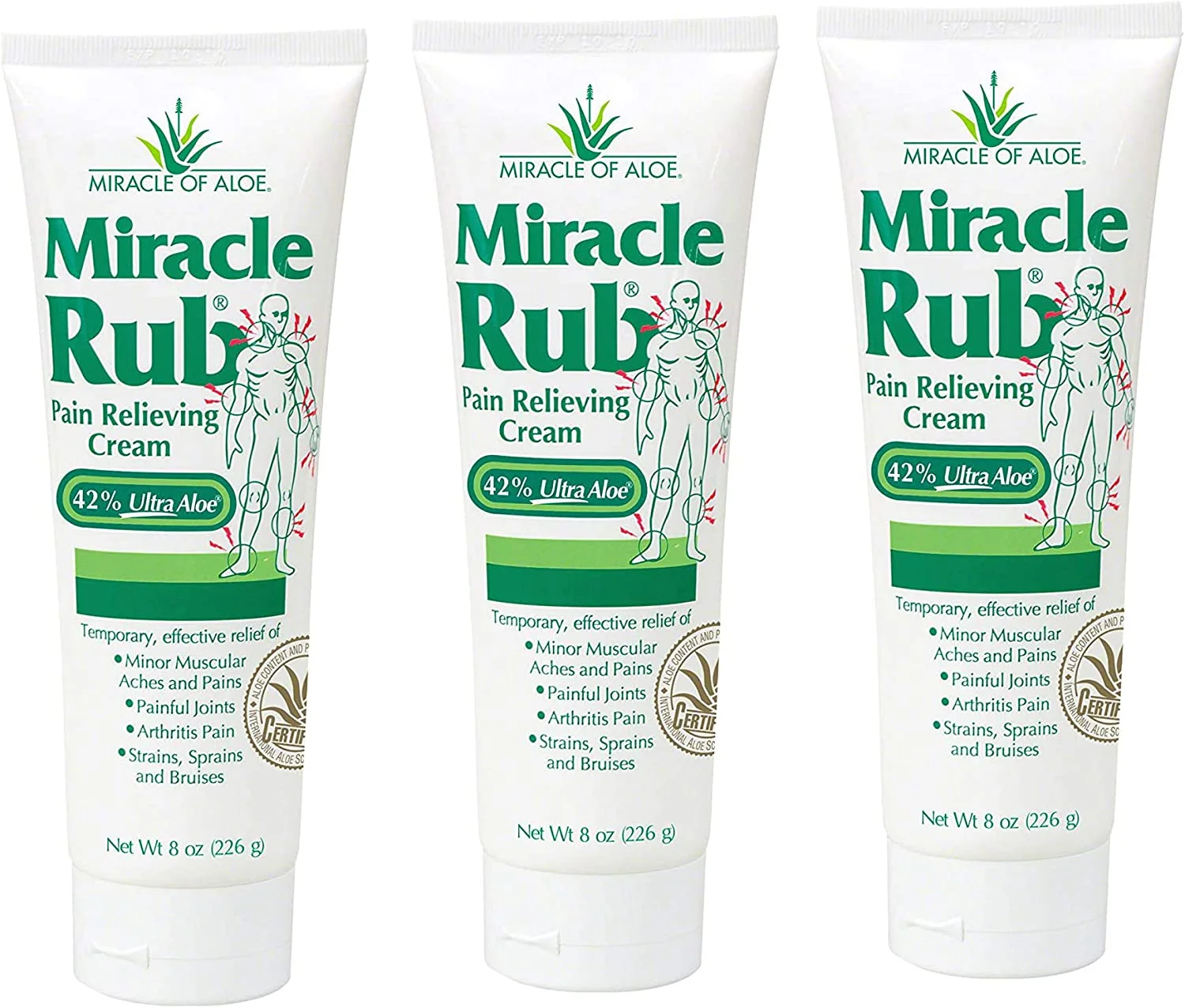 Miracle of Aloe Miracle Rub Pain Relieving Cream 8 oz, Fast & Effective Relief for Arthritis, Muscle, and Joint Pain - Maximum Strength UltraAloe Formula, Topical Analgesic (3-Pack)