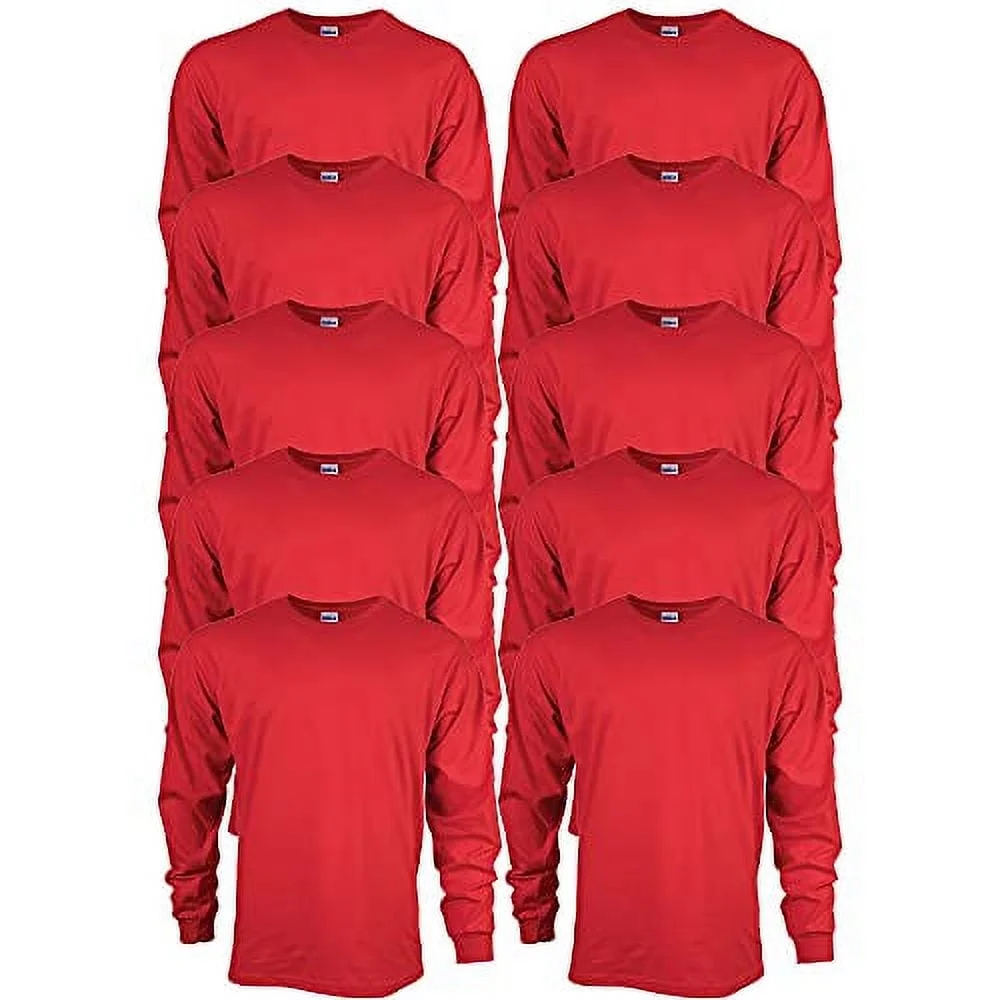 Gildan Men's Ultra Cotton Long Sleeve T-Shirt, Style G2400, Multipack, Red (10-Pack), X-Large