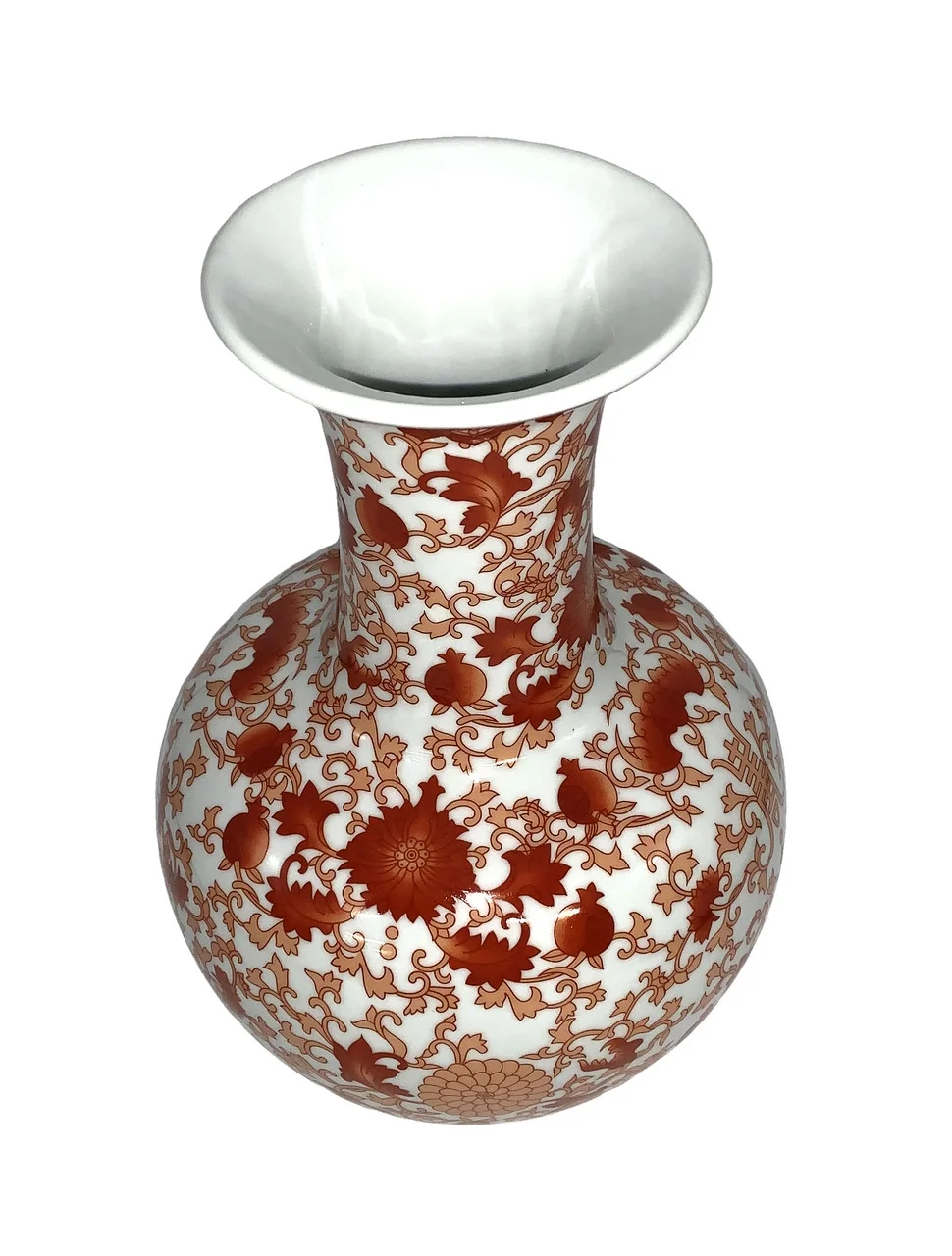 Chinese Ball Vase with Red Coral Pattern - Oriental Furniture Warehouse