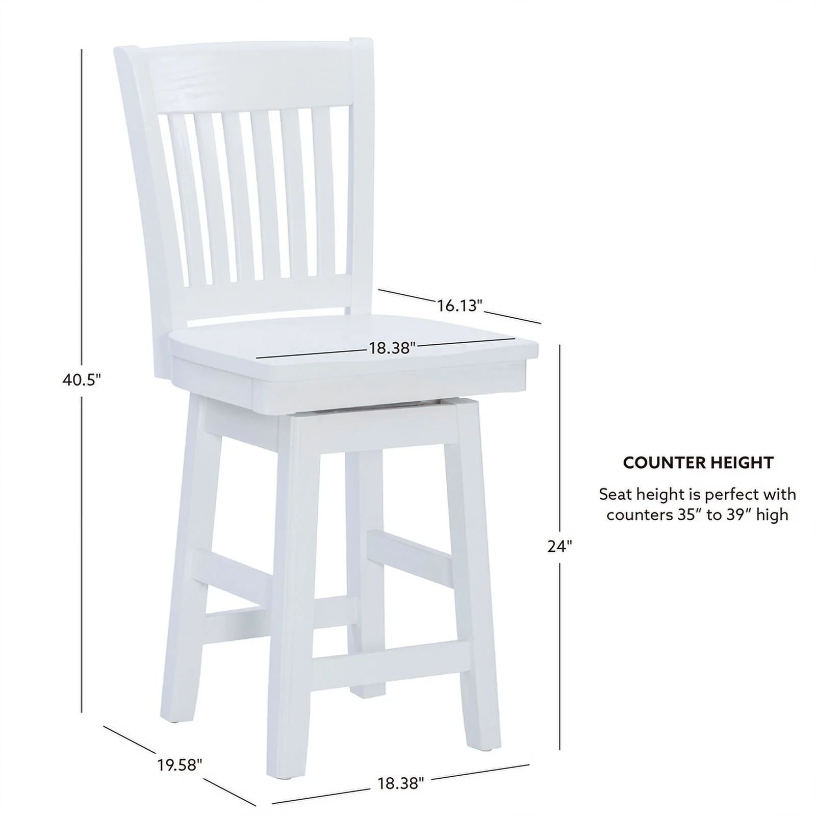 Pemberly Row Solid Beechwood Slat Back Swivel 24