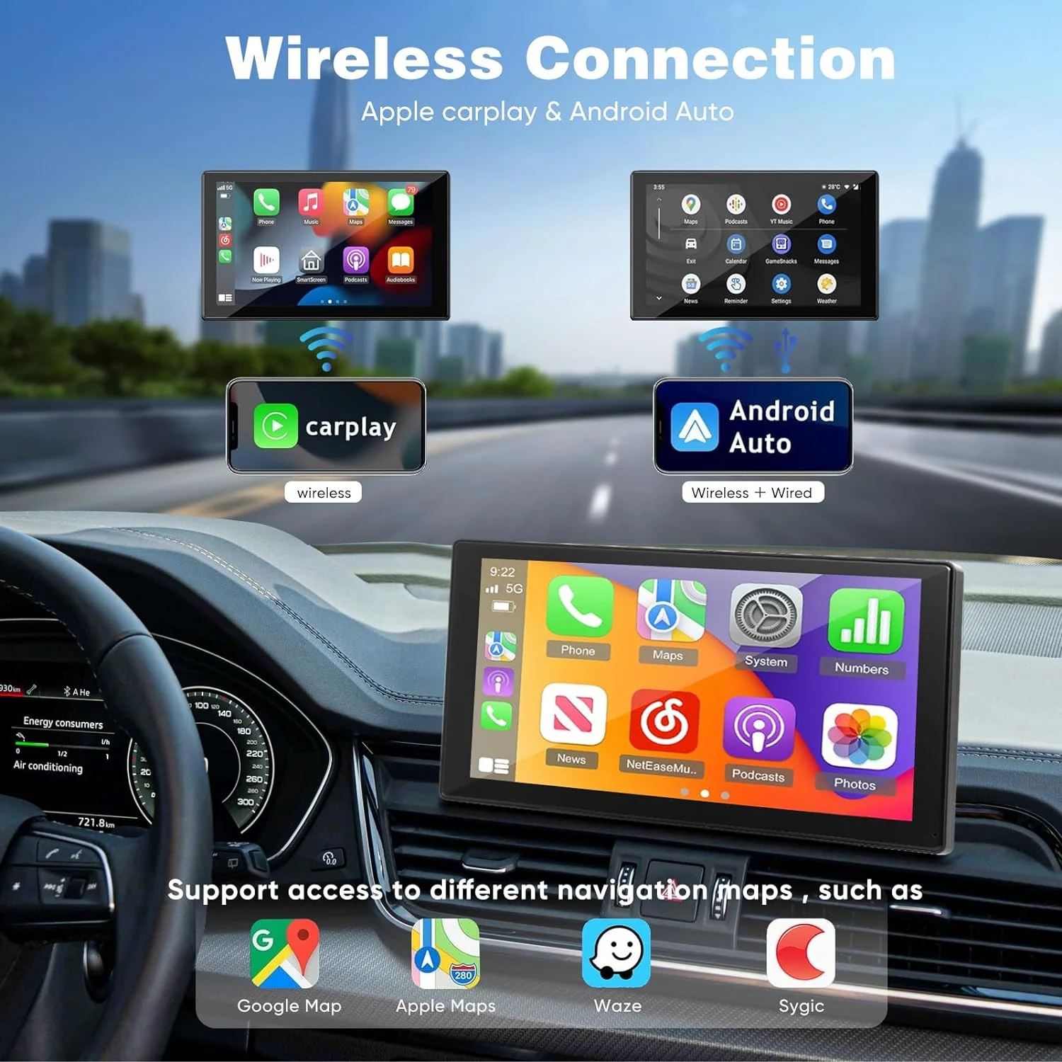 THONZER Portable Wireless Carplay Car Stereo with 2.5K Dash Cam - 9