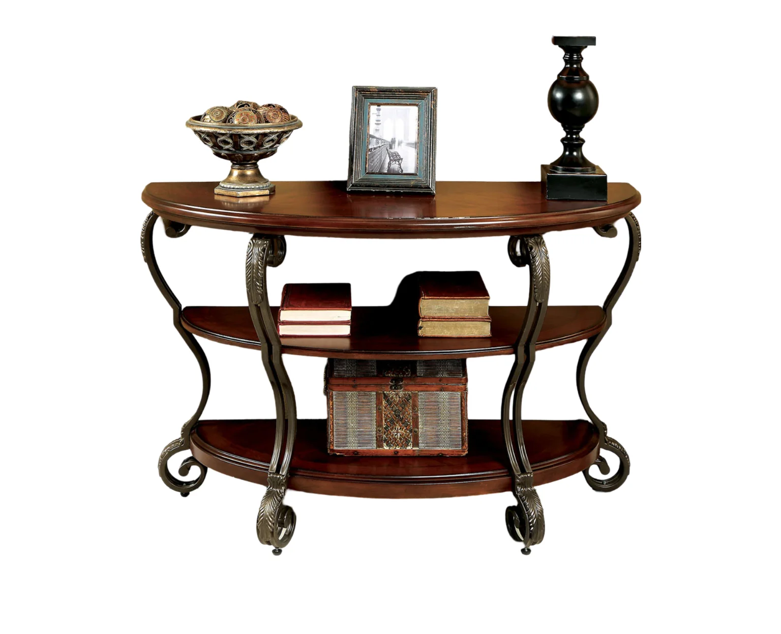 HOOPOOCOLOR Traditional Style Brown Cherry 1pc Sofa Table Open Bottom Shelf Ornate Design Living Room Furniture
