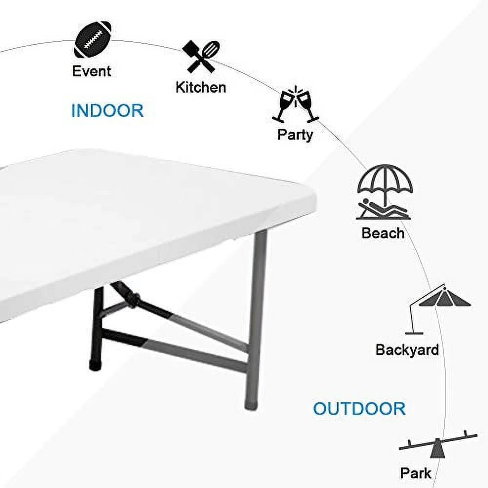 4ft Folding Camping Table, Portable Utility Table Indoor Outdoor Fold-in-Half Plastic Picnic Party Dining Table with Handle