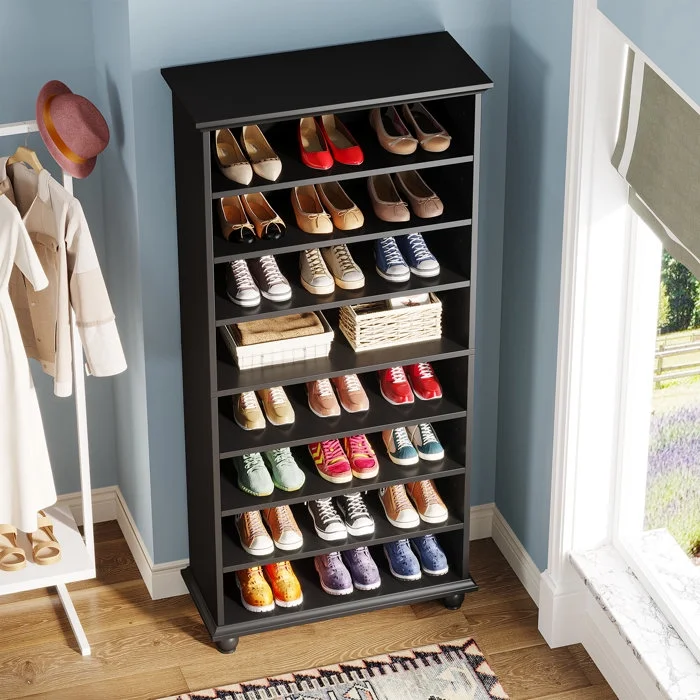Tribesigns 30 Pair Shoe Storage Cabinet with LED Lighting 9 Tiers Shoe Cabinet with 64 Color Lighting Options