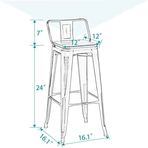HBBOOMLIFE Stool Metal  Stools Set of 4 Industrial Counter Height  Stools White  Distressed Swivel  Stools with Back and Wooden Seat 26"  Stools Counter Height