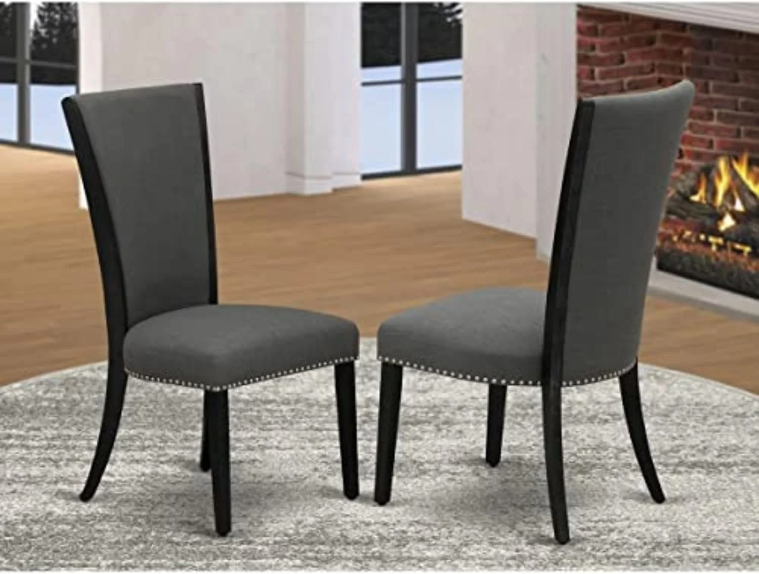 modern dining chairs - set of 2 with nailhead trim and linen fabric - easy assembly