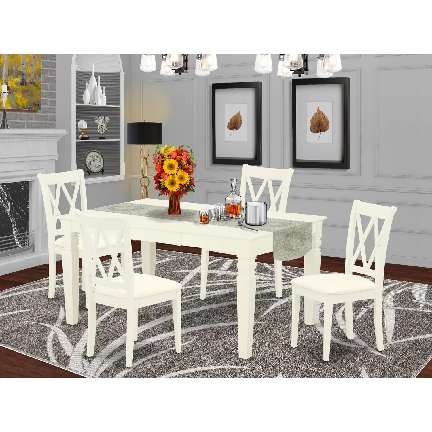 East West Furniture Weston 5-piece Wood Dining Set with Linen Seat in White