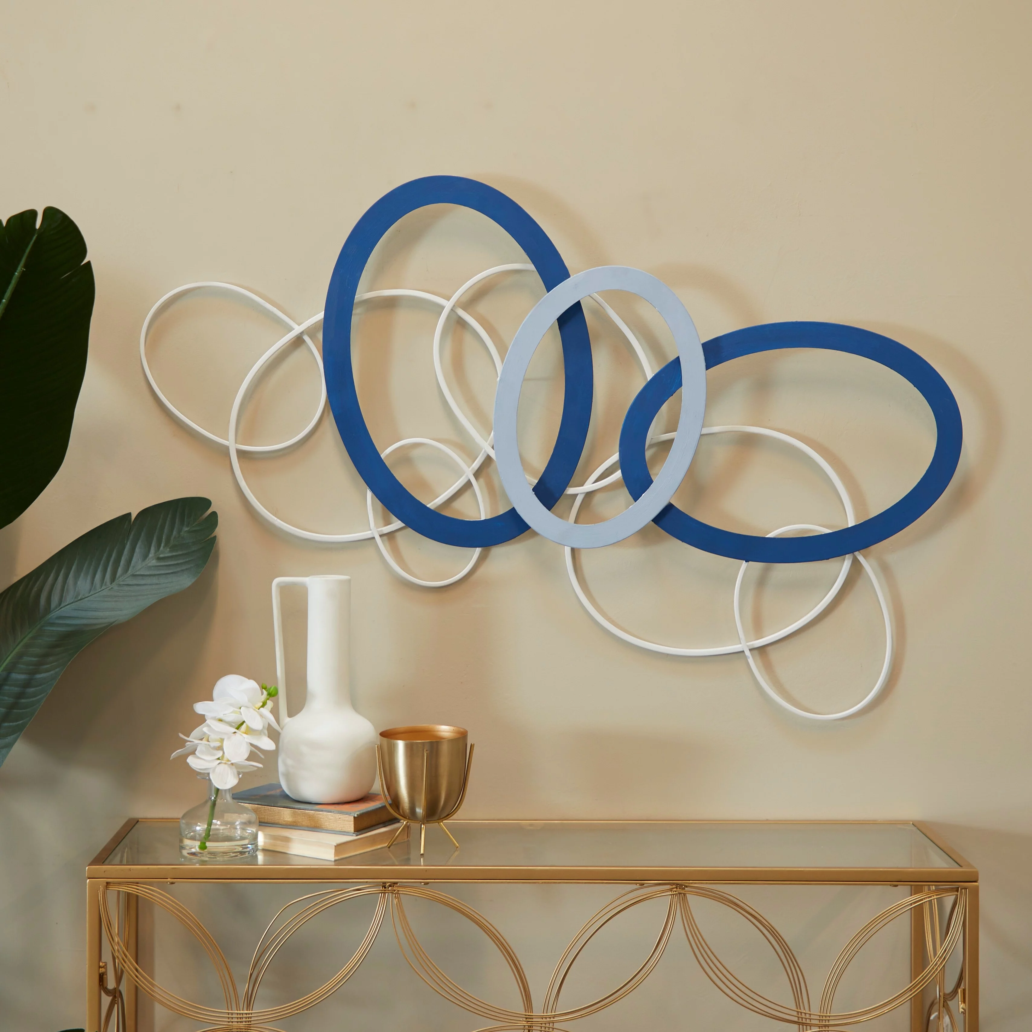 CosmoLiving by Cosmopolitan  Blue Metal Overlapping Geometric Wall Decor Blue - 43