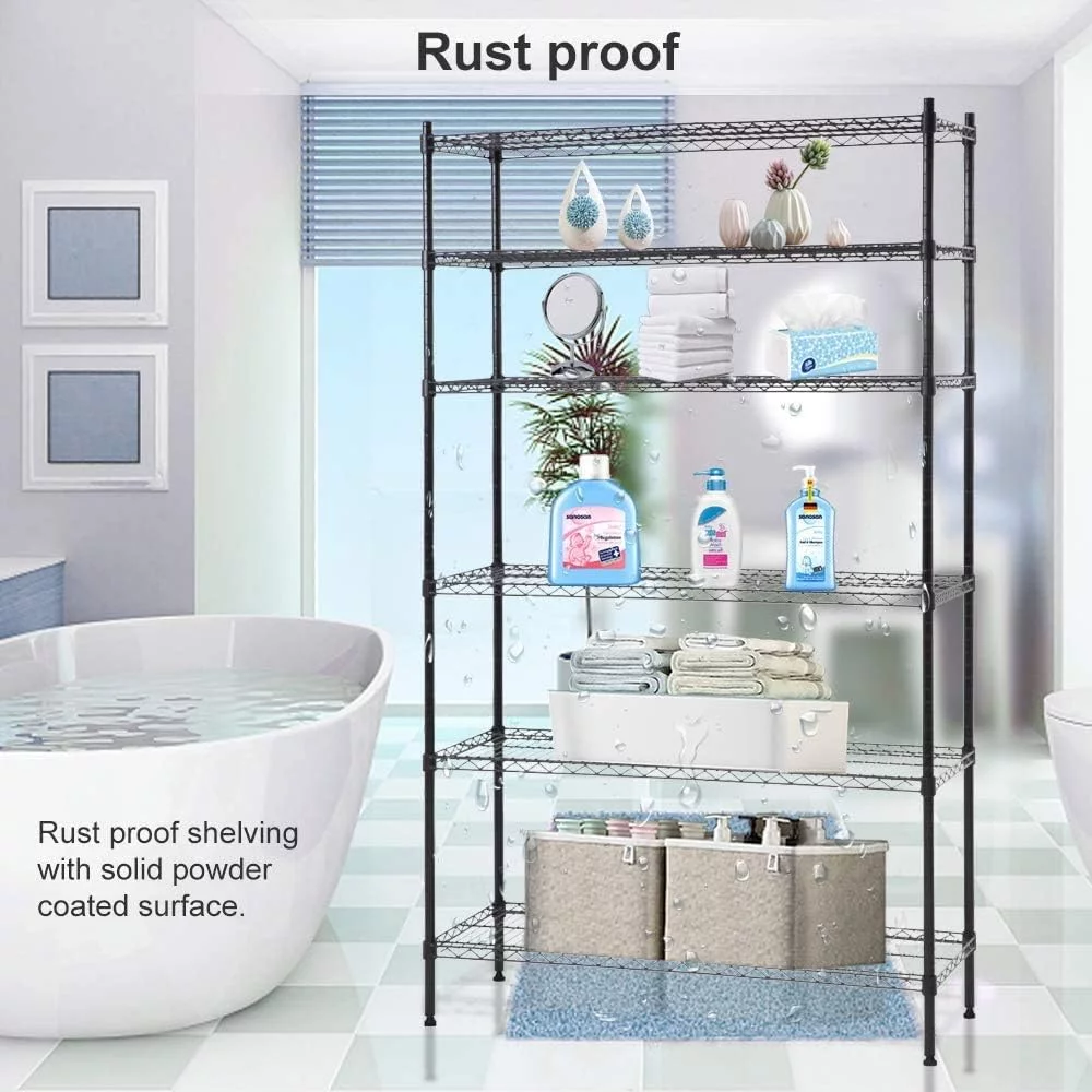 FDIGLUL 6 Tier Wire Shelving Unit Wire Shelves  NSF Heavy Duty Height Adjustable  Wire  Shelving Rack with Feet Leveler Garage Rack Kitchen Rack Office Rack Commercial Shelving - Black 42