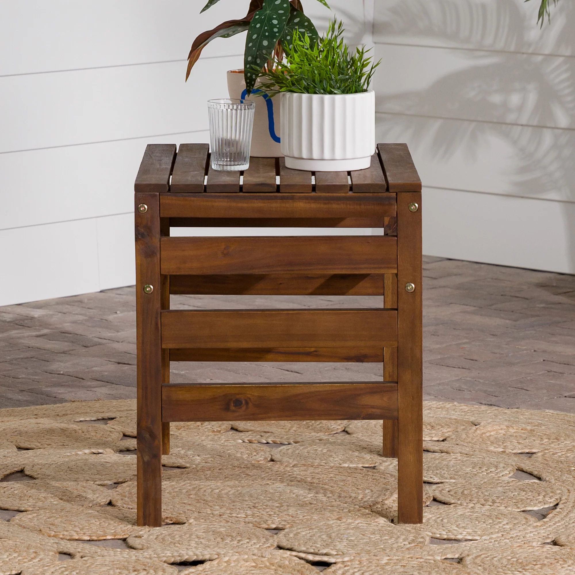Modular Outdoor Dark Brown Acacia End Table by Manor Park