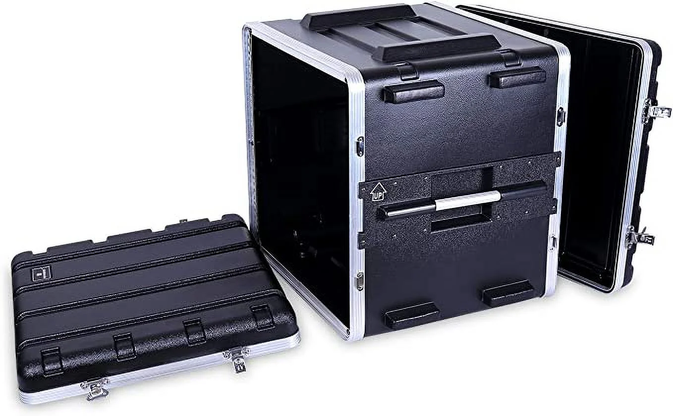 Crossrock Stackable 10U Rack Case, Standard 19.25” Depth, Polyethylene Hard-Shell Construction with Heavy Duty Hardware-Black
