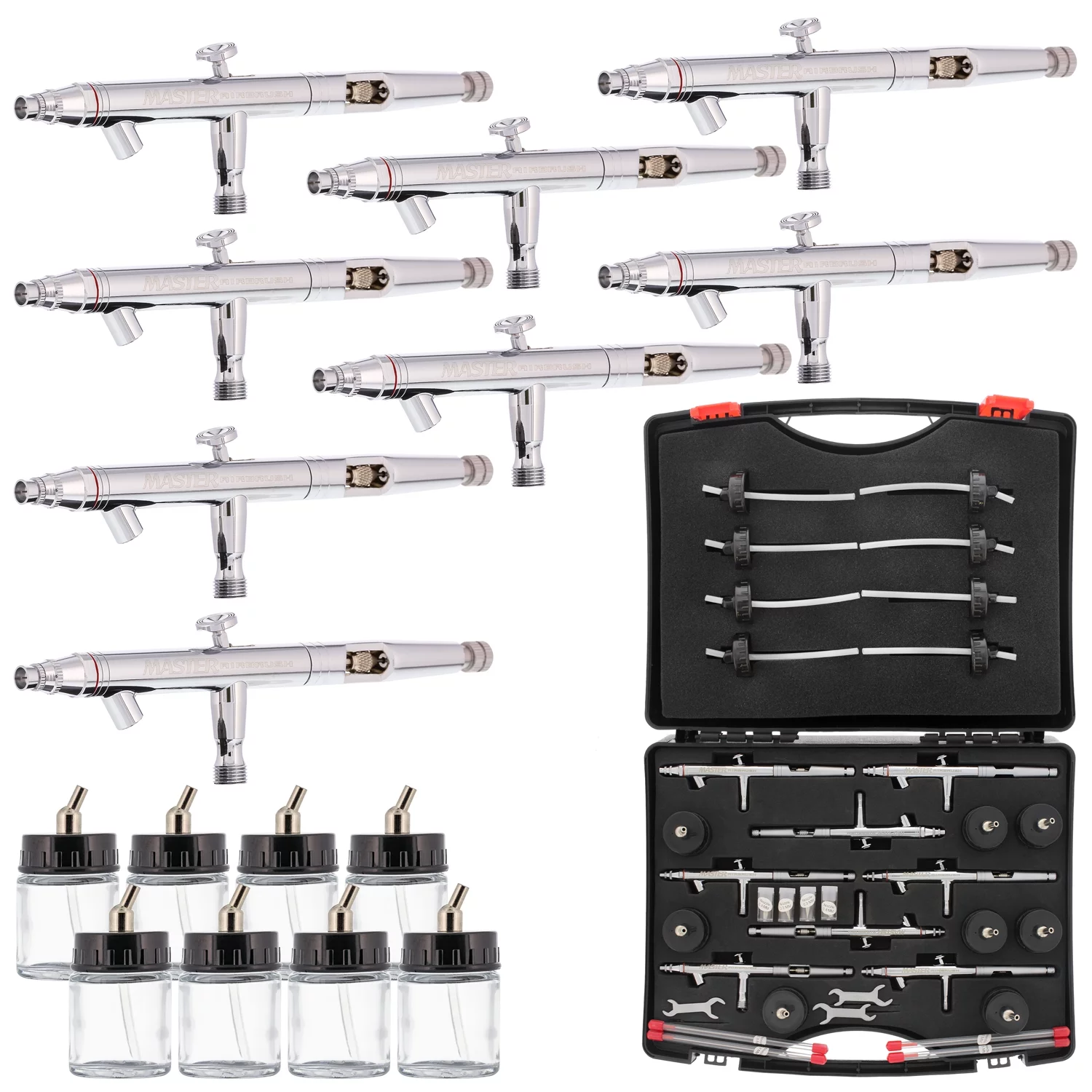 New 8 PRO Dual-Action AIRBRUSHES-Airbrush Set-Kit-Paint