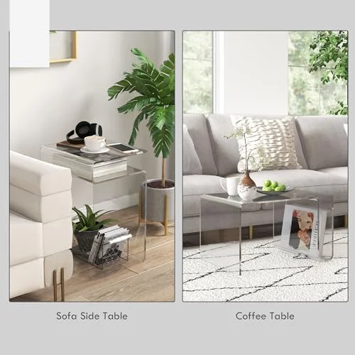 YFbiubiulife 14" Long 2-Tier Rectangle All Acrylic 15mm Thick Waterfall Coffee Table  Clear