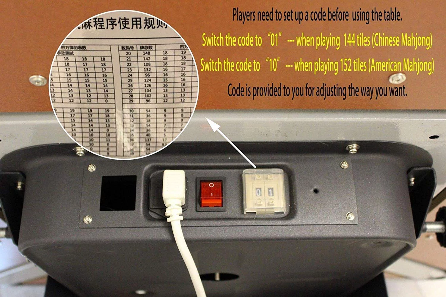 USA MJ TABLE Automatic Mahjong Table Dining Table with 4 Legs -  Chinese Style, Philippine Style, Comes 2 Sets of Magnetic Tiles (Blue & Green) 44mm Tiles & 1 Table Cover