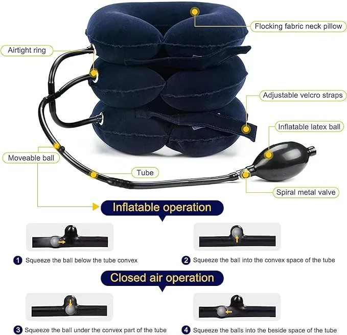 Cervical Traction Device for Neck Pain Relief, Adjustable Inflatable Neck Stretcher Neck Support, Neck Traction Pillow for Neck Pressure and Neck Tension Relief (Blue)