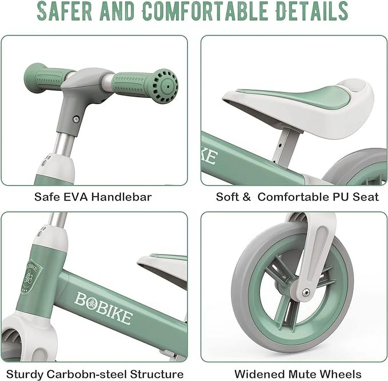 Open Box Bobike Toddler Balance Bike Toys 1 - 4 Year Old Girls Boys Adjustable Seat GREEN