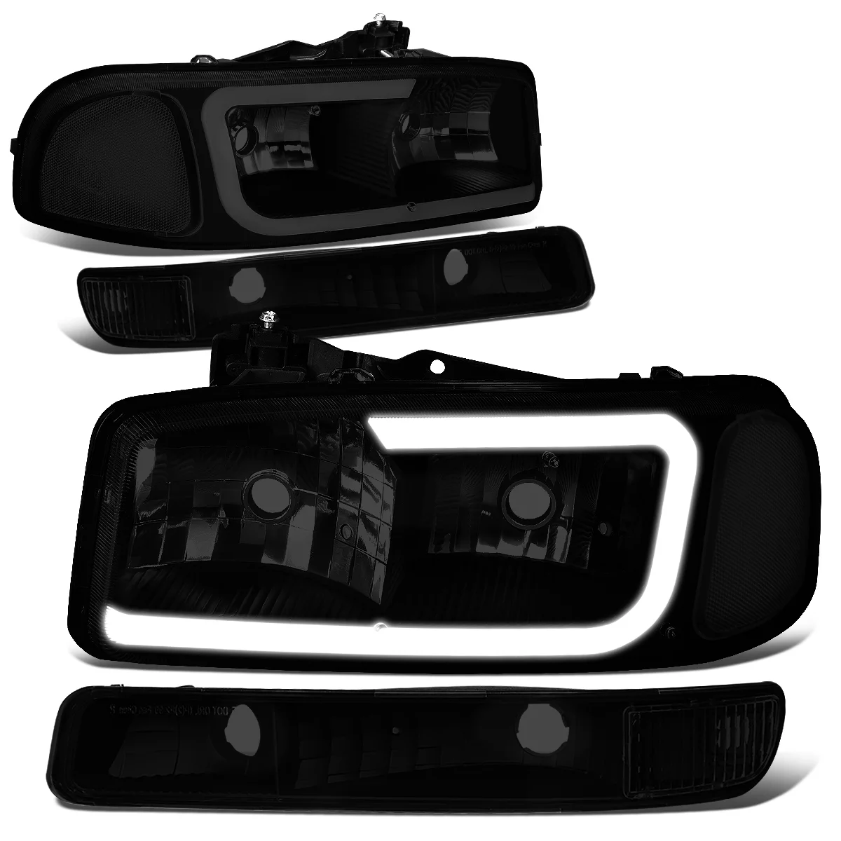 DNA Motoring HL-LB2-SIERRA99-BK-SM-CL1 For 1999 to 2007 GMC Sierra 1500 3500HD/Yukon XL 2500 Pair LED DRL Headlight+Turn Signal Bumper Lamps Tinted Housing Clear Corner 00 01 02 03 04 05 06