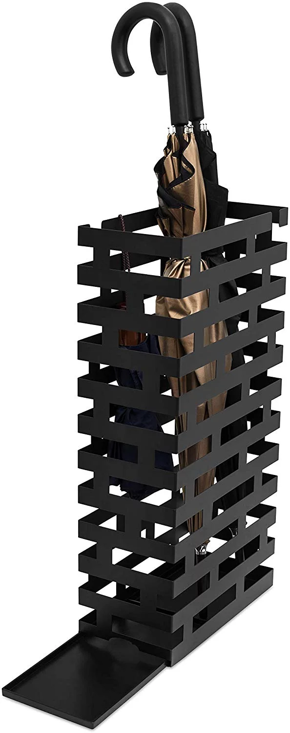 BirdRock Home Umbrella Holder Stand with Removable Water Tray - Line Design - Black