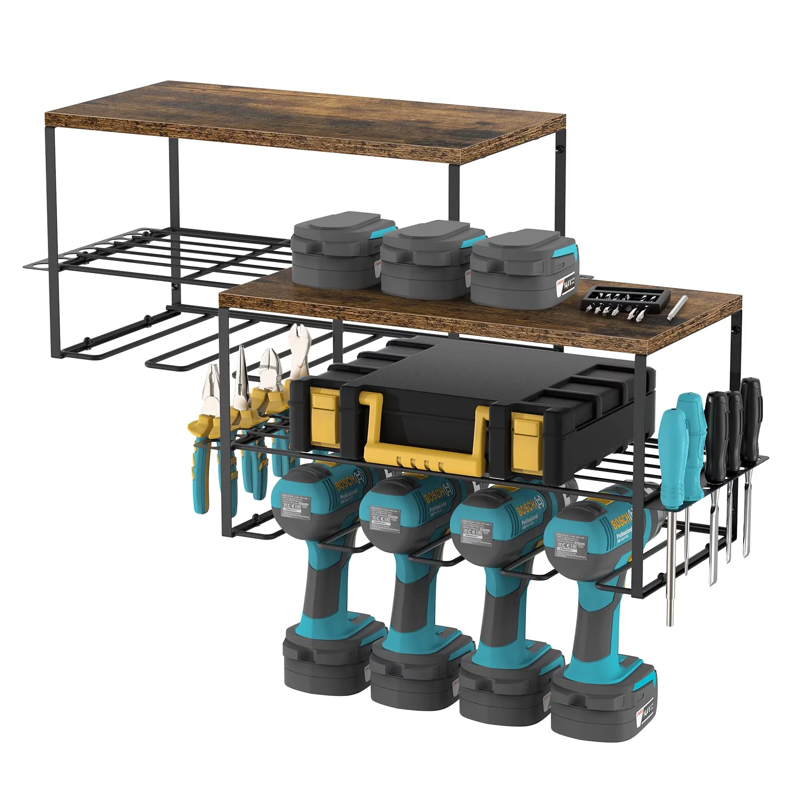 2 Pcs Garage Power & Hand Tool Storage Display Racks Wall Mounting