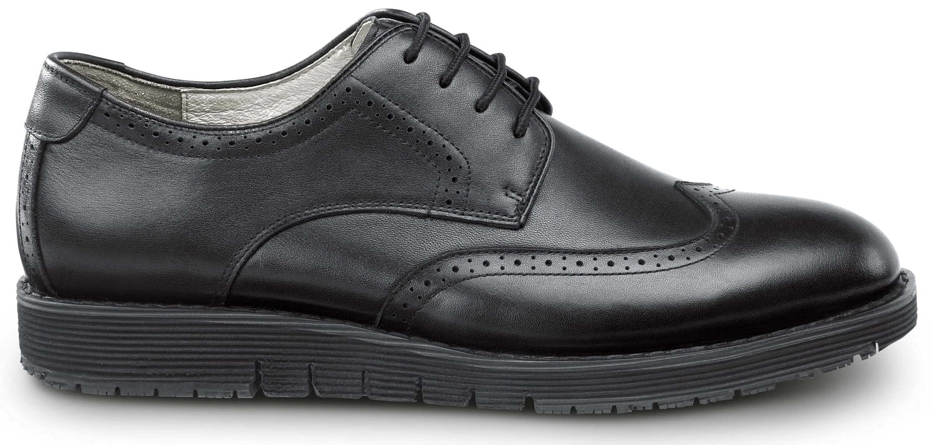 SR Max Durham, Men's, Black, Wingtip Dress Style Soft Toe Slip Resistant Work Shoe. (10.0 M)