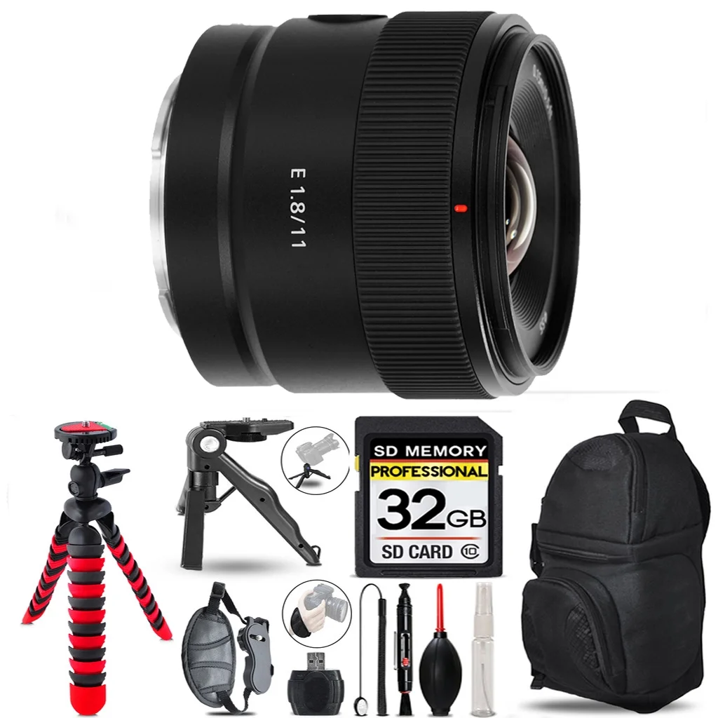 Sony E 11mm f/1.8 Lens-+ Tripod + Backpack - 32GB Accessory Bundle