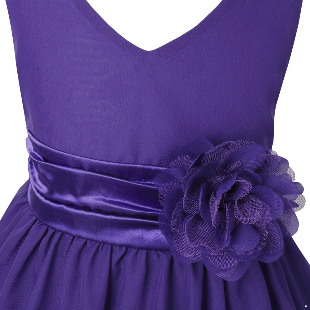 Eandarui Girls Toddler Kids Flower Chiffon Pleated Bridesmaid Wedding Pageant Party Dress Purple 14