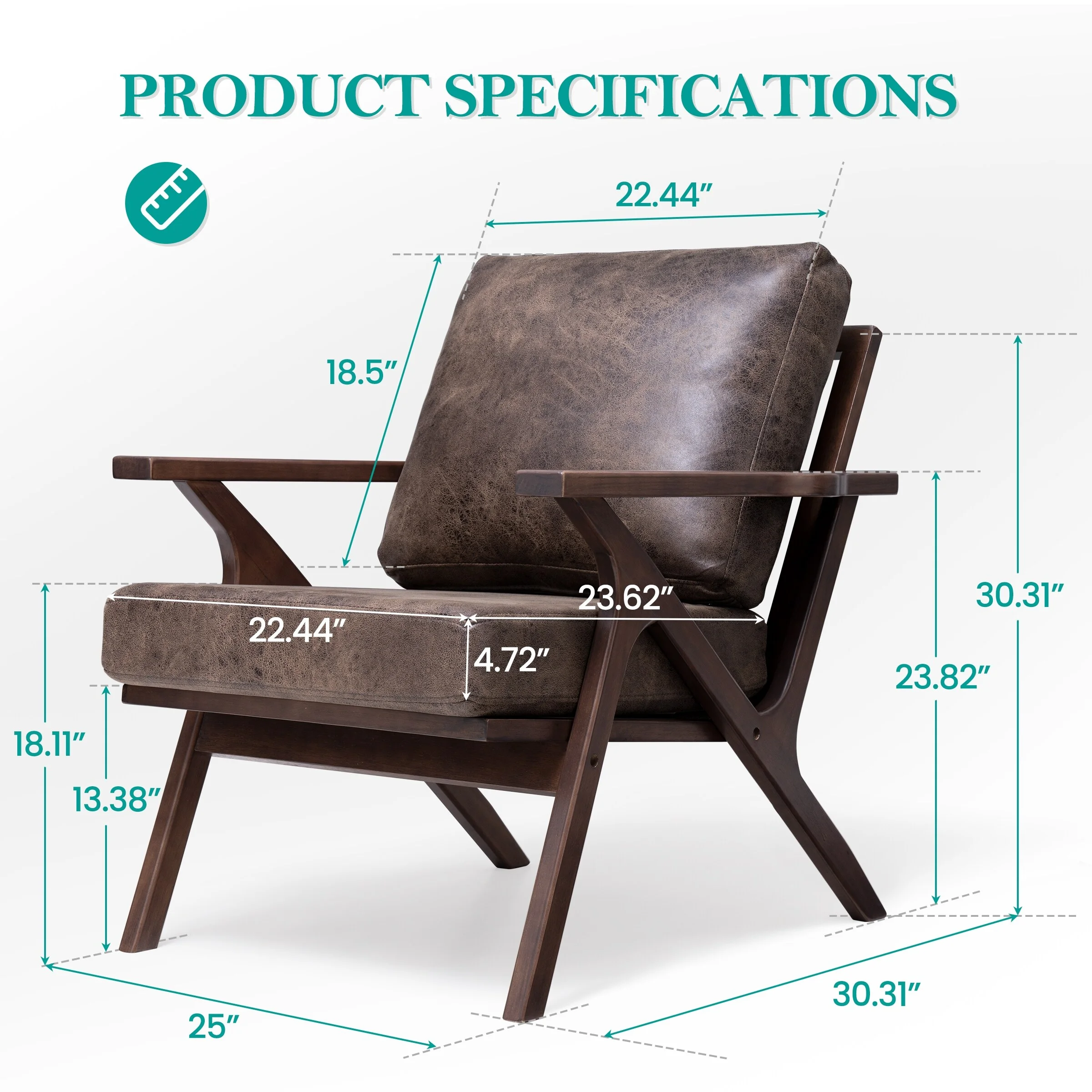 Crestlive Products Retro Accent Chair Rubber Wood Faux Leather Upholstered 1-piece - Brown