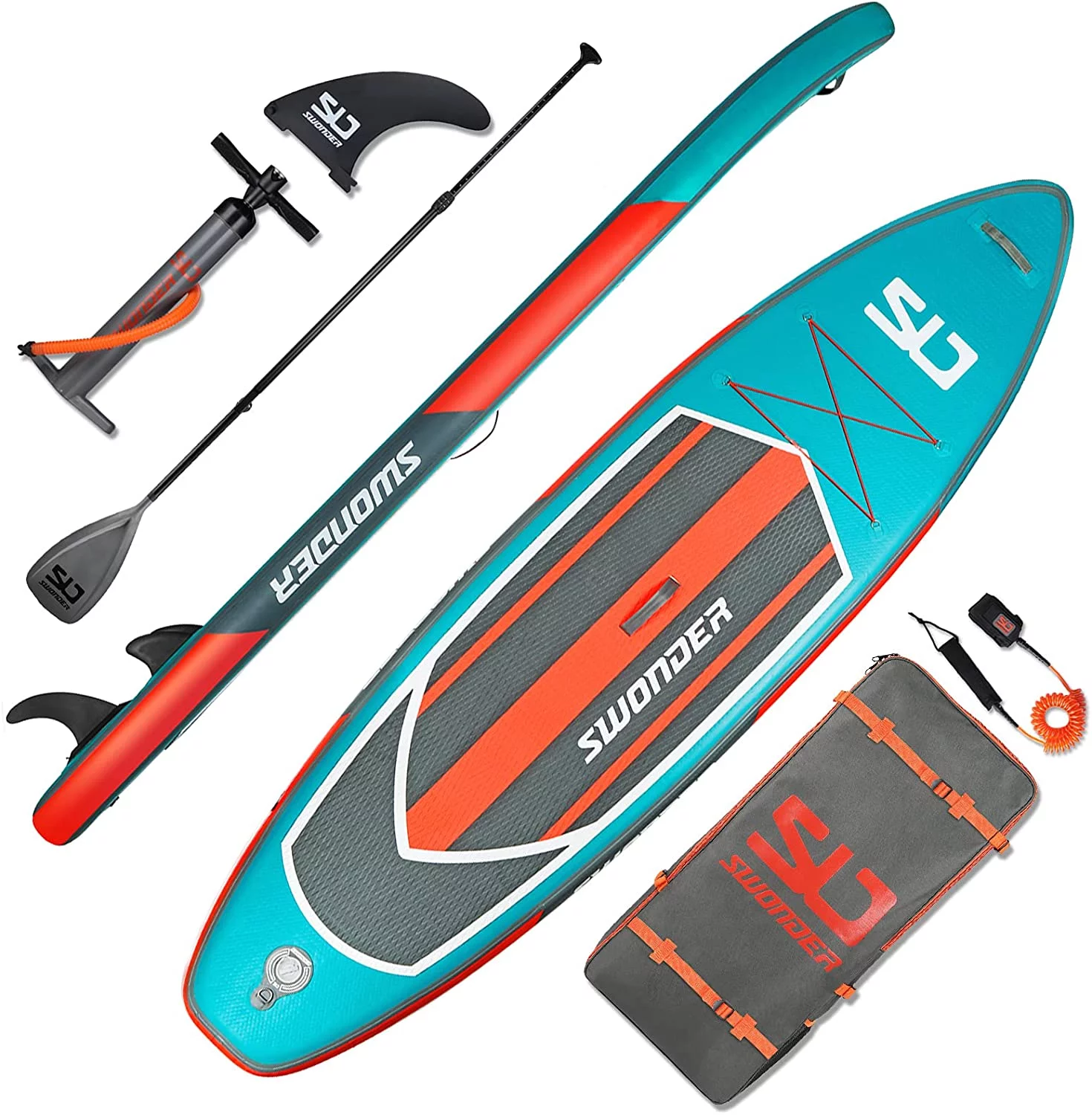 Swonder Inflatable Stand Up Paddleboard - 11.6ft Ultra-Steady Paddle Board w Non-Slip Deck, Premium SUP Accessories- Backpack, Paddle, Pump, Leash for Adults & Kids