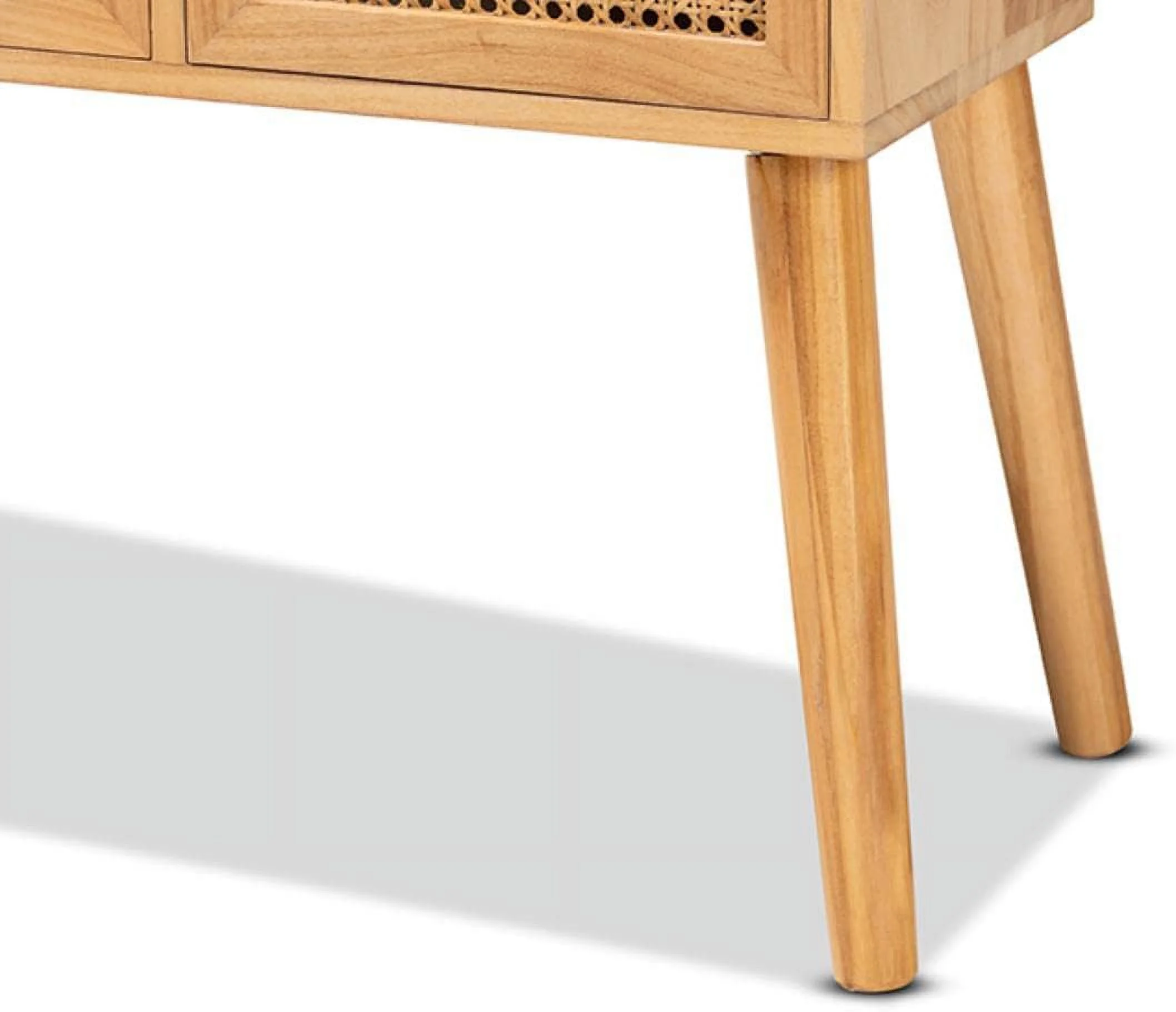 MQLIFEBOOM Falan Oak Brown Finished Wood 2-Drawer Console Table with Rattan