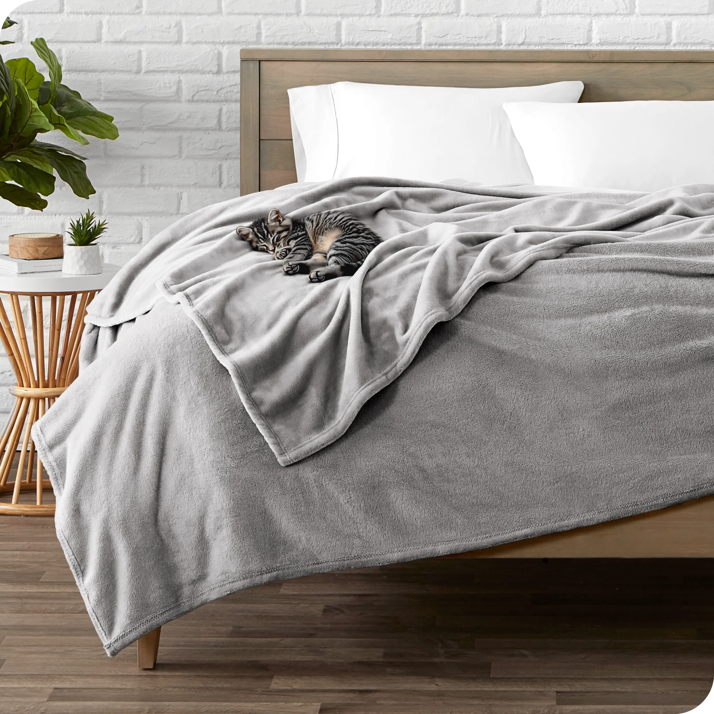 Bare Home Microplush Fleece Blanket - 300 GSM - Fuzzy Microfleece - Soft & Plush - Full/Queen, Light Gray