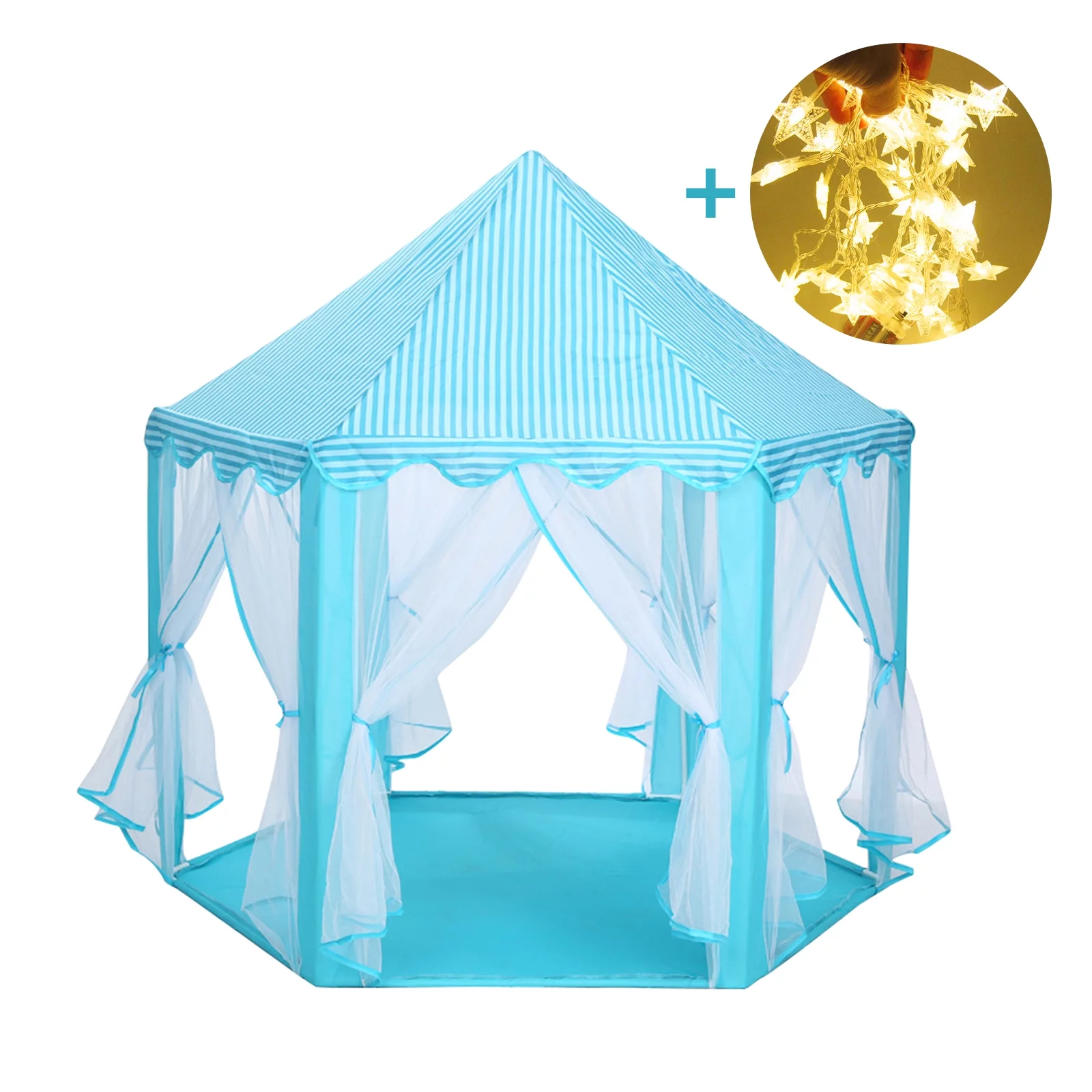 Princess Castle Play Tent Large Indoor Outdoor Kids Girls Playhouse Blue with Star Light