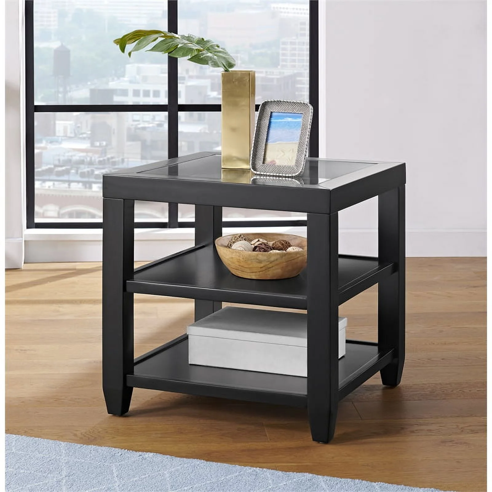Home Square 3 Piece Set with Coffee Table and 2 End Tables in Black
