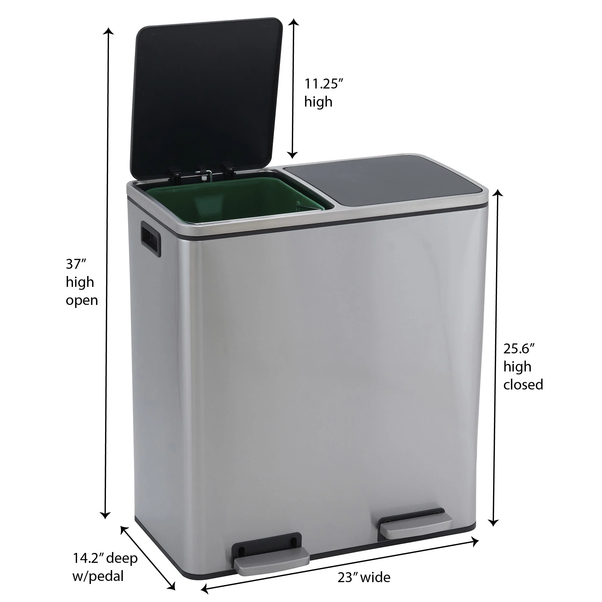 Design Trend Dual Compartments Stainless Steel Kitchen Step On Garbage Can and Recycle, 8 gal