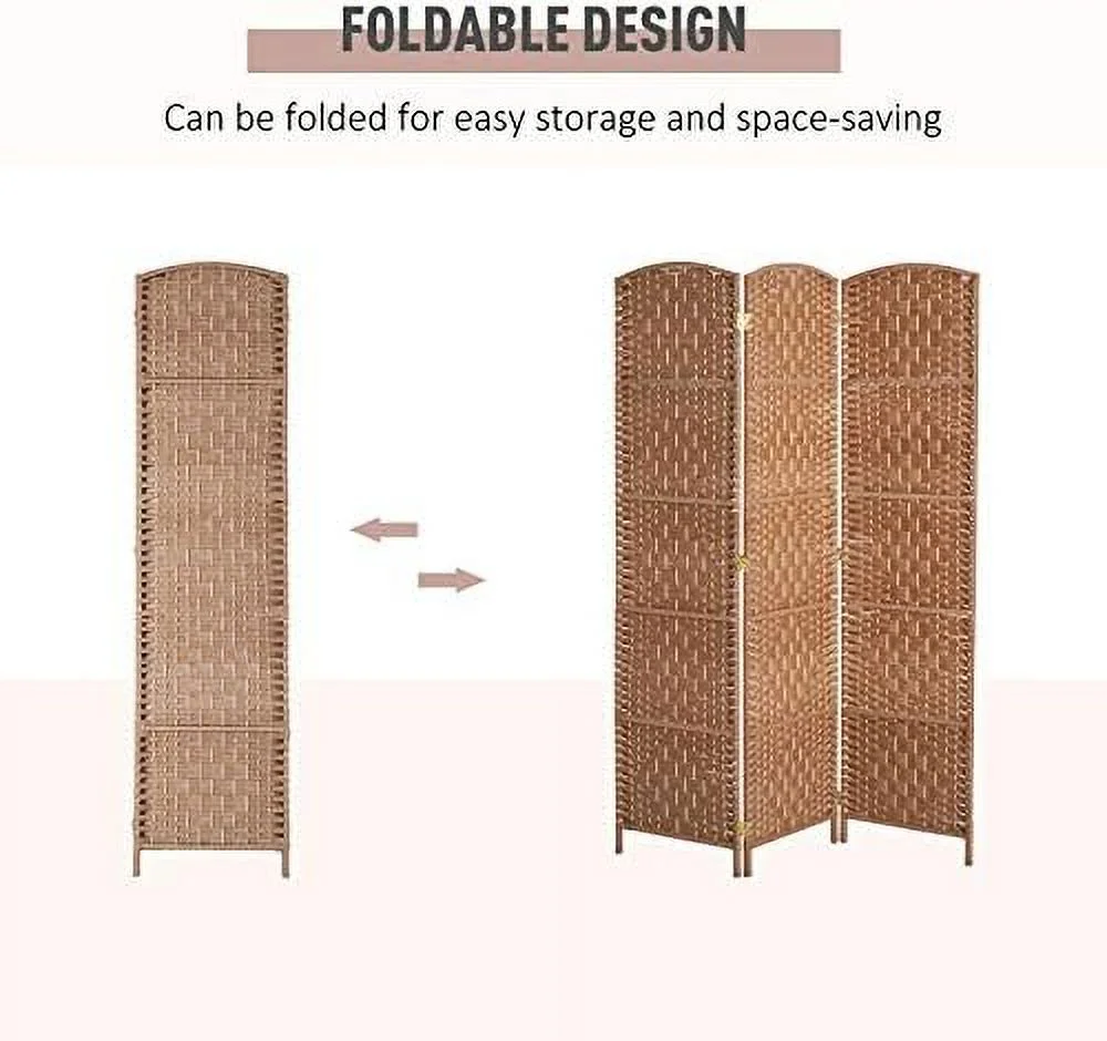 YPDCHB 6' Tall Wicker Weave 6 Panel Room Divider Privacy Screen - Brown