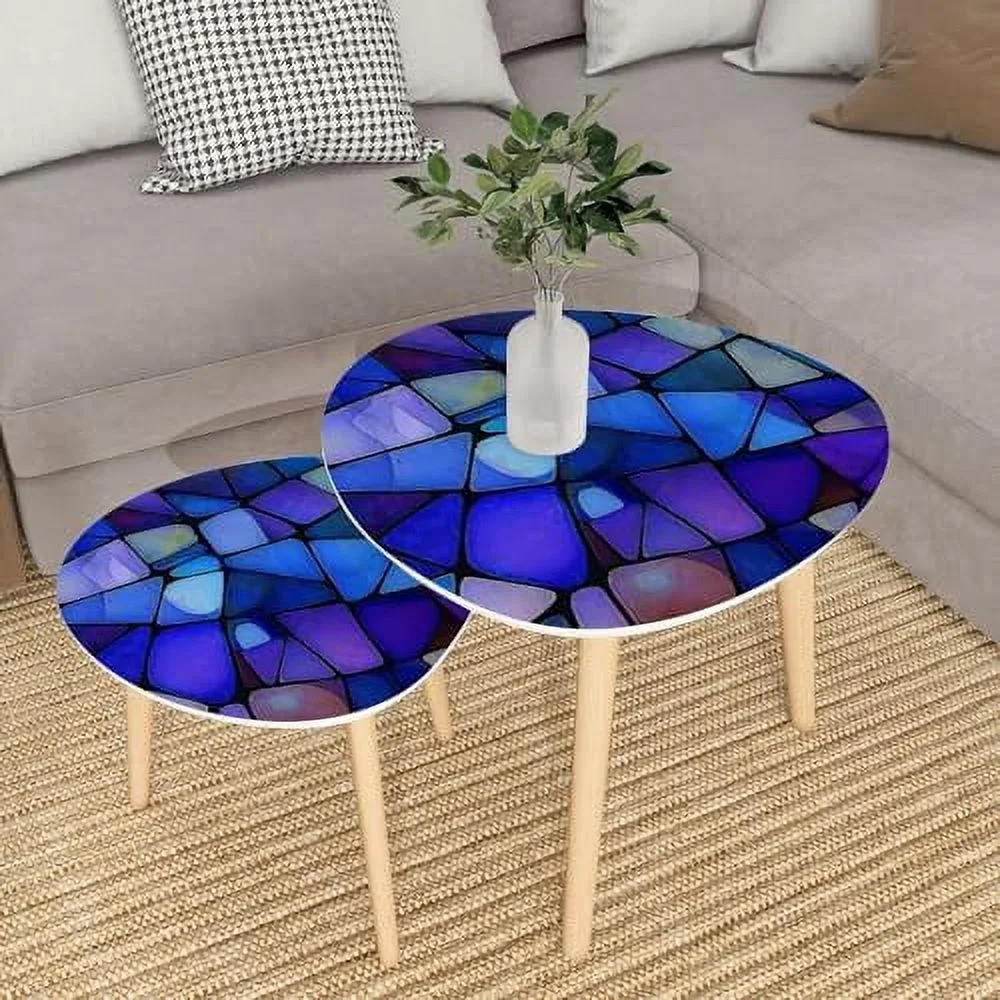 SQWCFD Small Coffee Nesting  Stained Glass Style Daffodils Blue Triangle End  Center   Modern   Room Bedroom Balcony