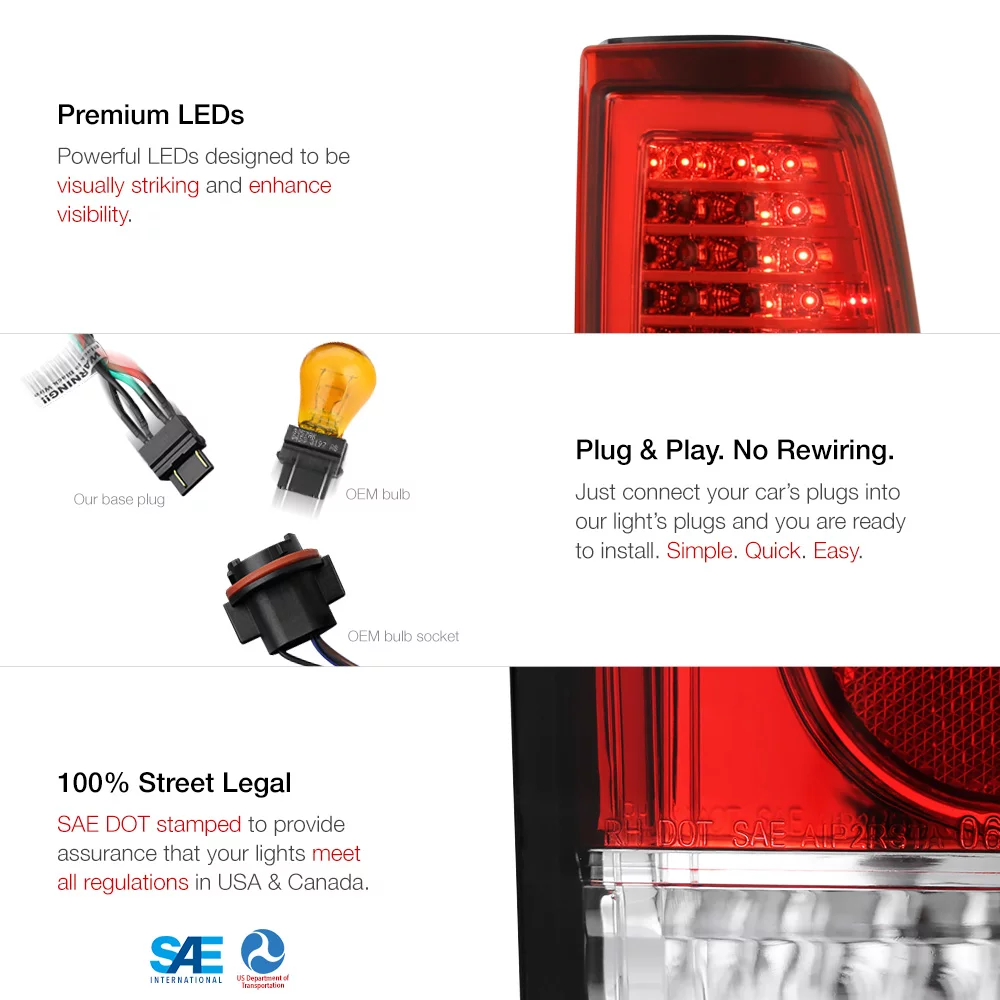 VIPMOTOZ C-Shape Full-LED Tail Light Lamp Assembly For 1999-2002 Chevy Silverado & 1999-2006 GMC Sierra 1500 2500 3500, Driver & Passenger Side