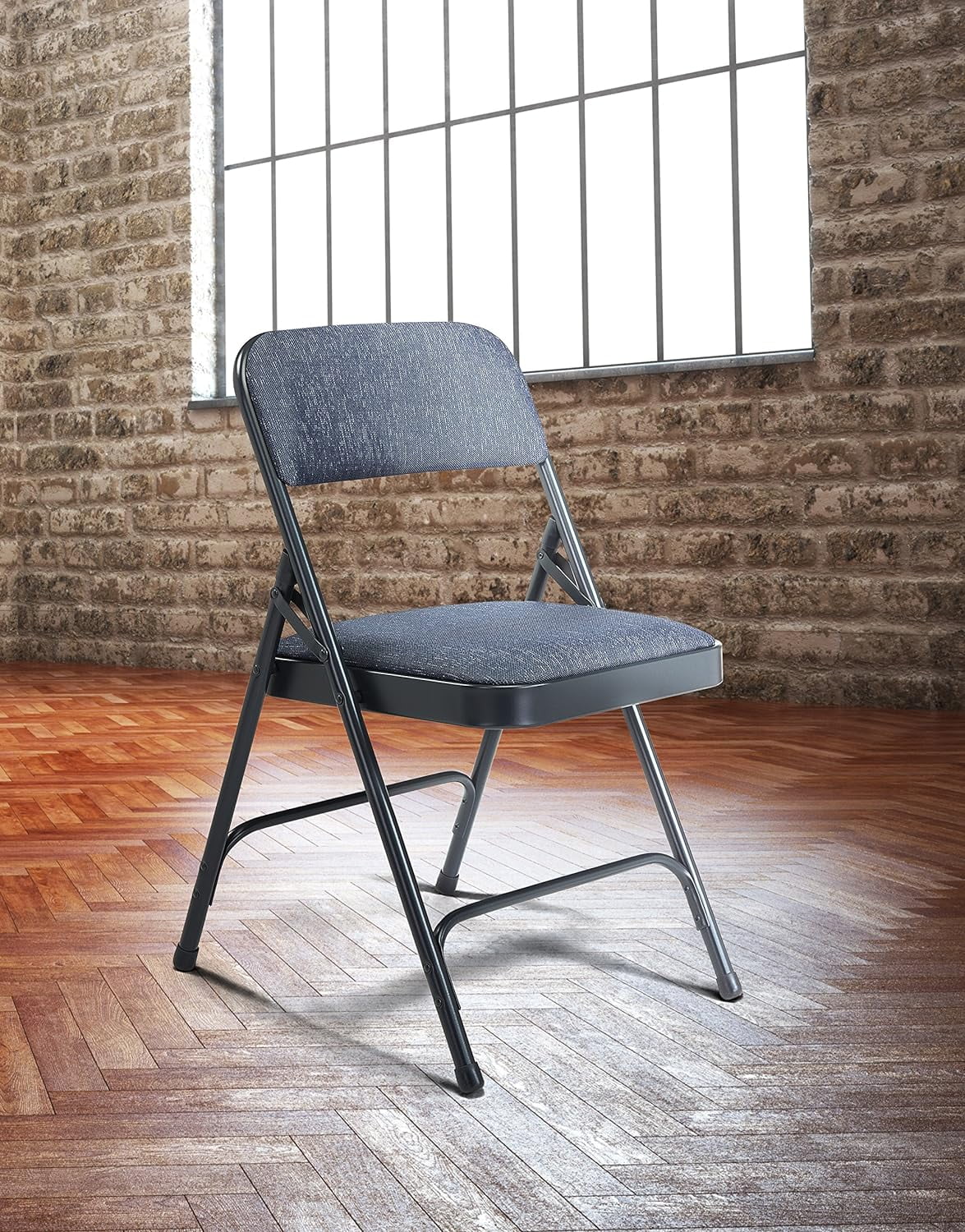 4 Pack Premium Upholstered Fabric Metal Foldig Chair With Double Brace, 480 Lbs Capacity, Blue/Char-Blue