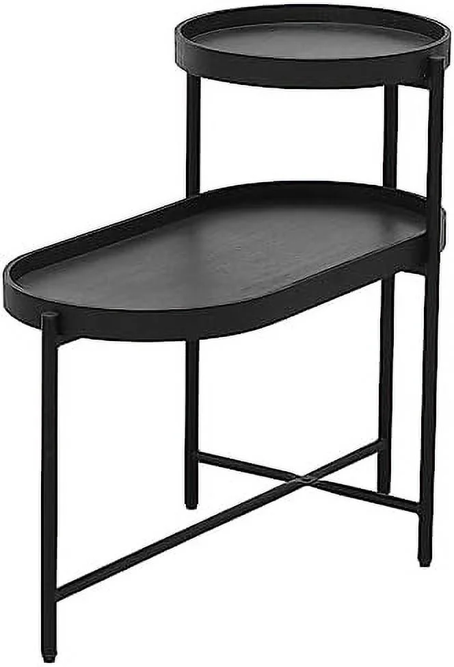 TQSBRZJ Round  2 Tier Irregular Coffee Table End Table Accent Sofa Table Small Table with Metal Frame for Living Room Bedroom (Black)