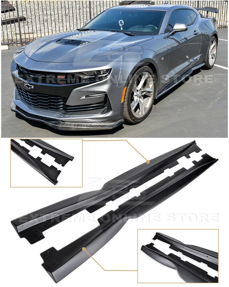 Replacement for 2016-2018 Chevrolet Camaro | EOS T6 Style Add-On Bottom Line Side Skirts Rocker Panel Extension Pair (ABS Plastic - Primer Black)&nbsp;