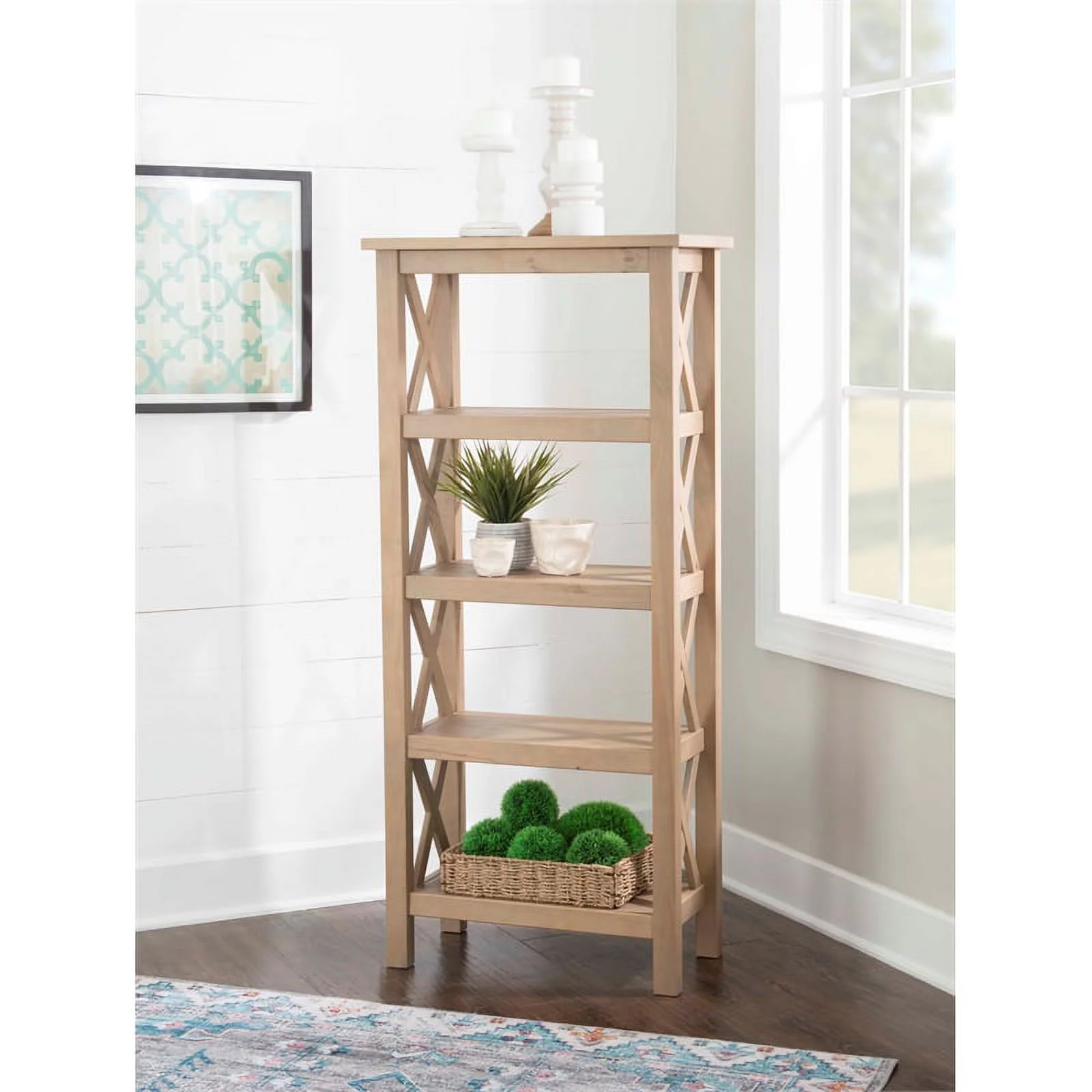 Linon Dalton Pine Wood Bookcase in Driftwood Brown
