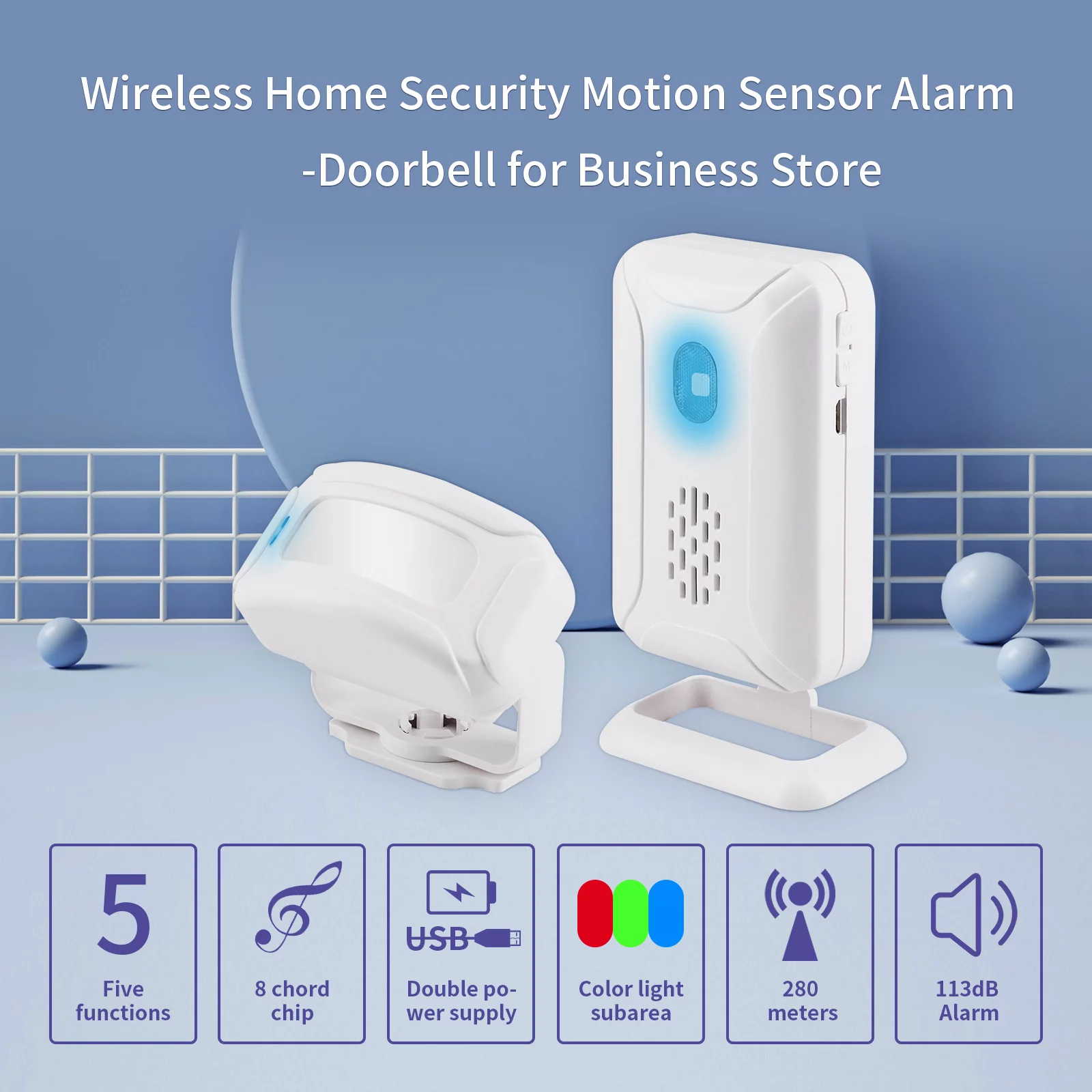 GREENCYCLE Wireless Motion Sensor Detector Alarm, Home Security Business Alert, Store Welcome Chime Door Entry Doorbell (918 Feet, 36 Tunes, 4 Volume Levels, LED Indicators), 2 Pack