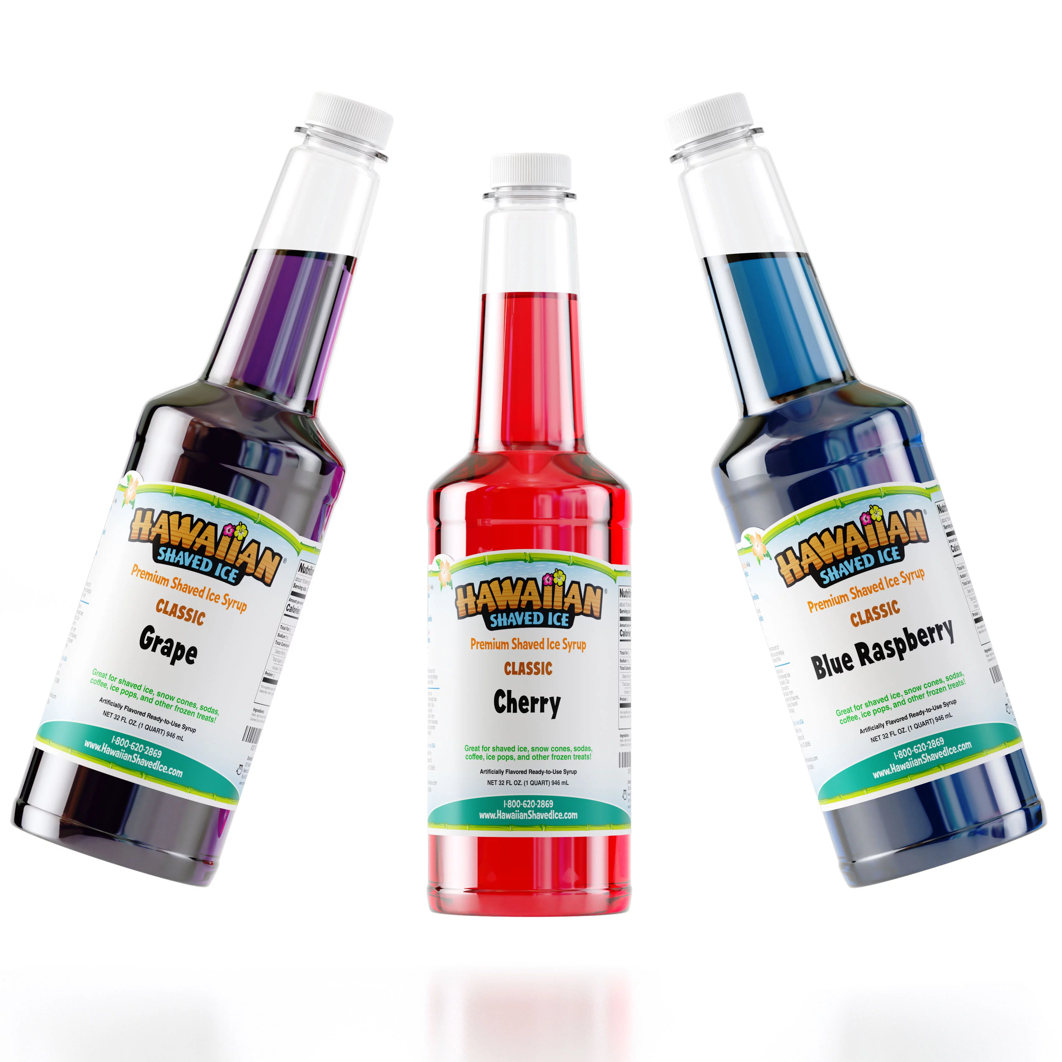 Hawaiian Shaved Ice Snow Cone Syrup 3 Flavor Pack, Quarts