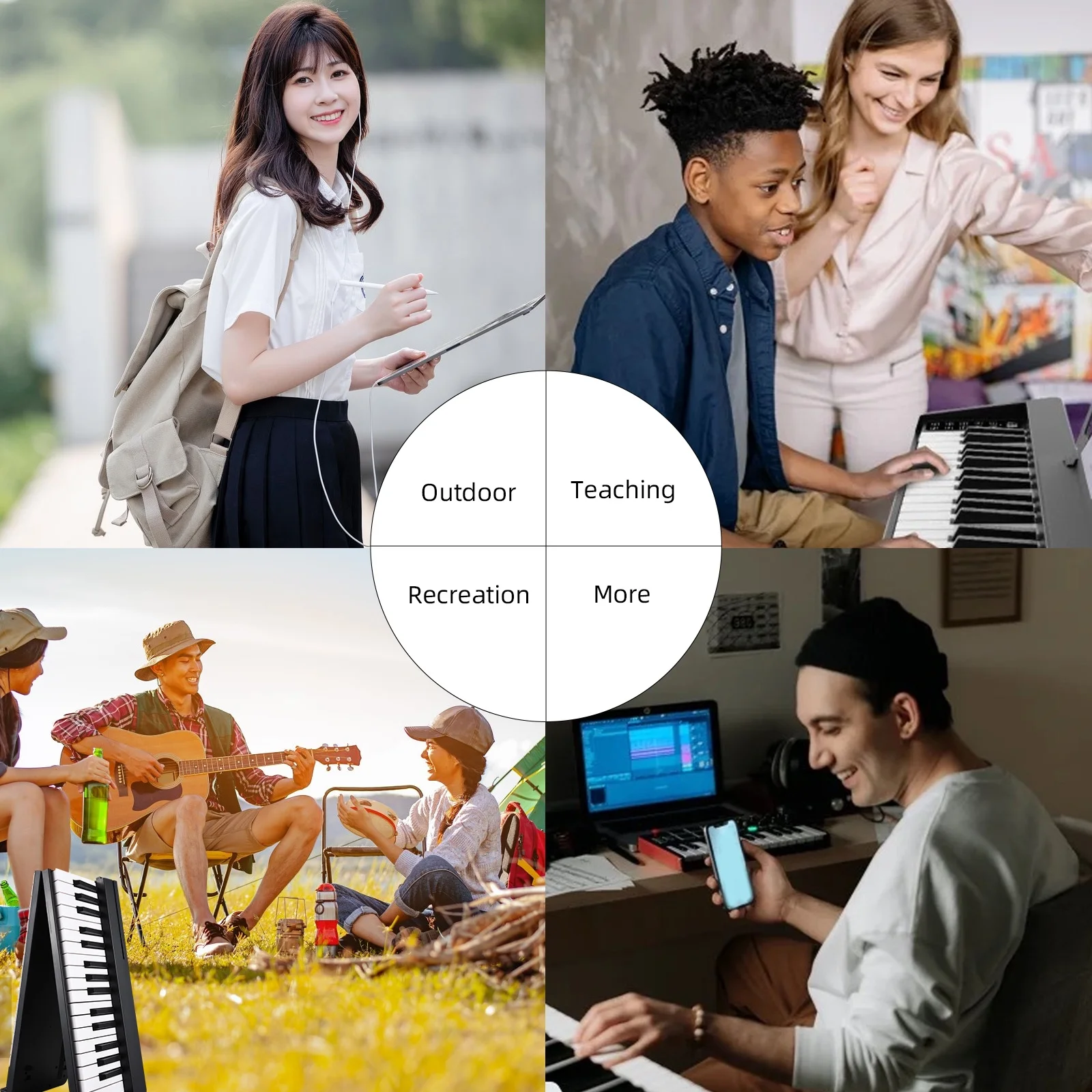 Aibecy Foldable Electronic Piano 61-Key Sensitive Keyboard LCD Display Rechargeable Battery with BT Connectivity Portable Ideal for Musicians